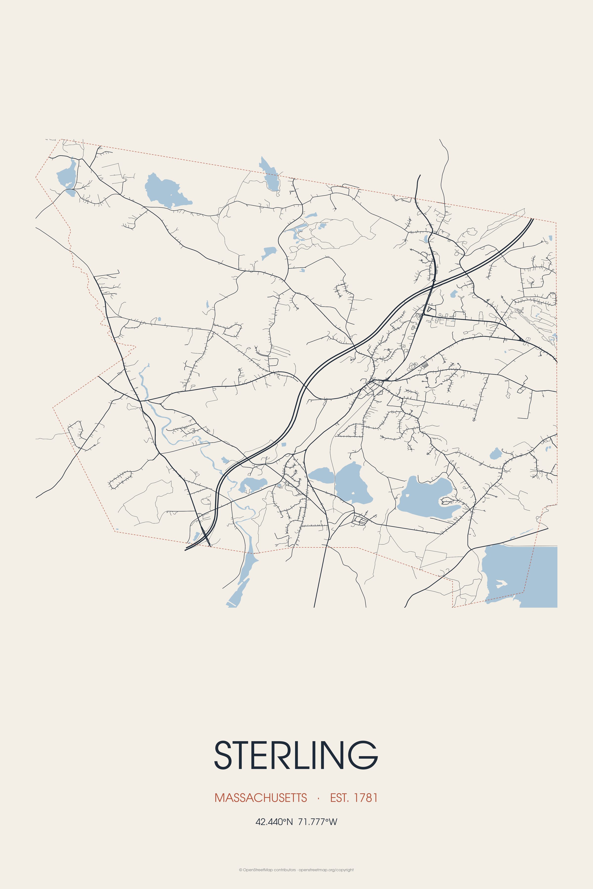 Street map of Sterling, Massachusetts