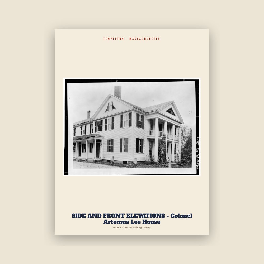 Templeton SIDE AND FRONT ELEVATIONS - Colonel Artemus Lee House Archive Print