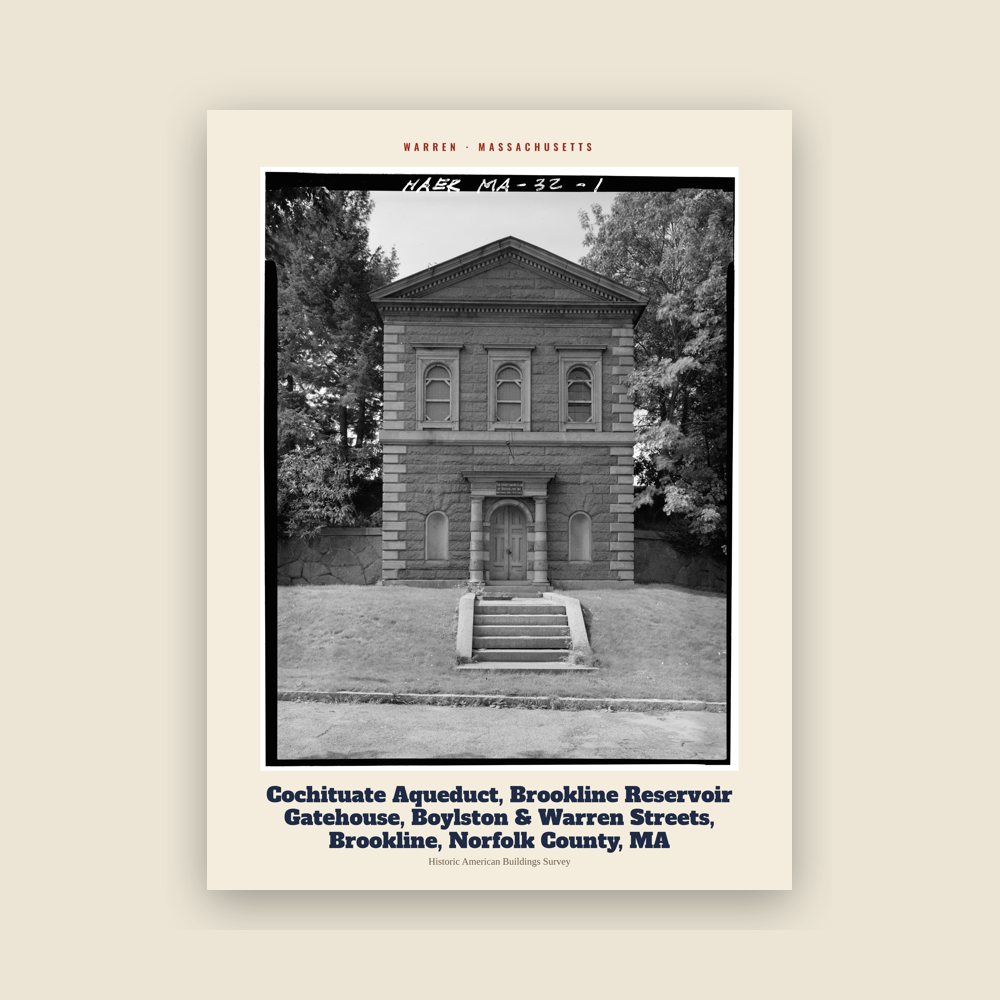 Warren Cochituate Aqueduct, Brookline Reservoir Gatehouse, Boylston & Warren Streets, Brookline, Norfolk County, MA Archive Print