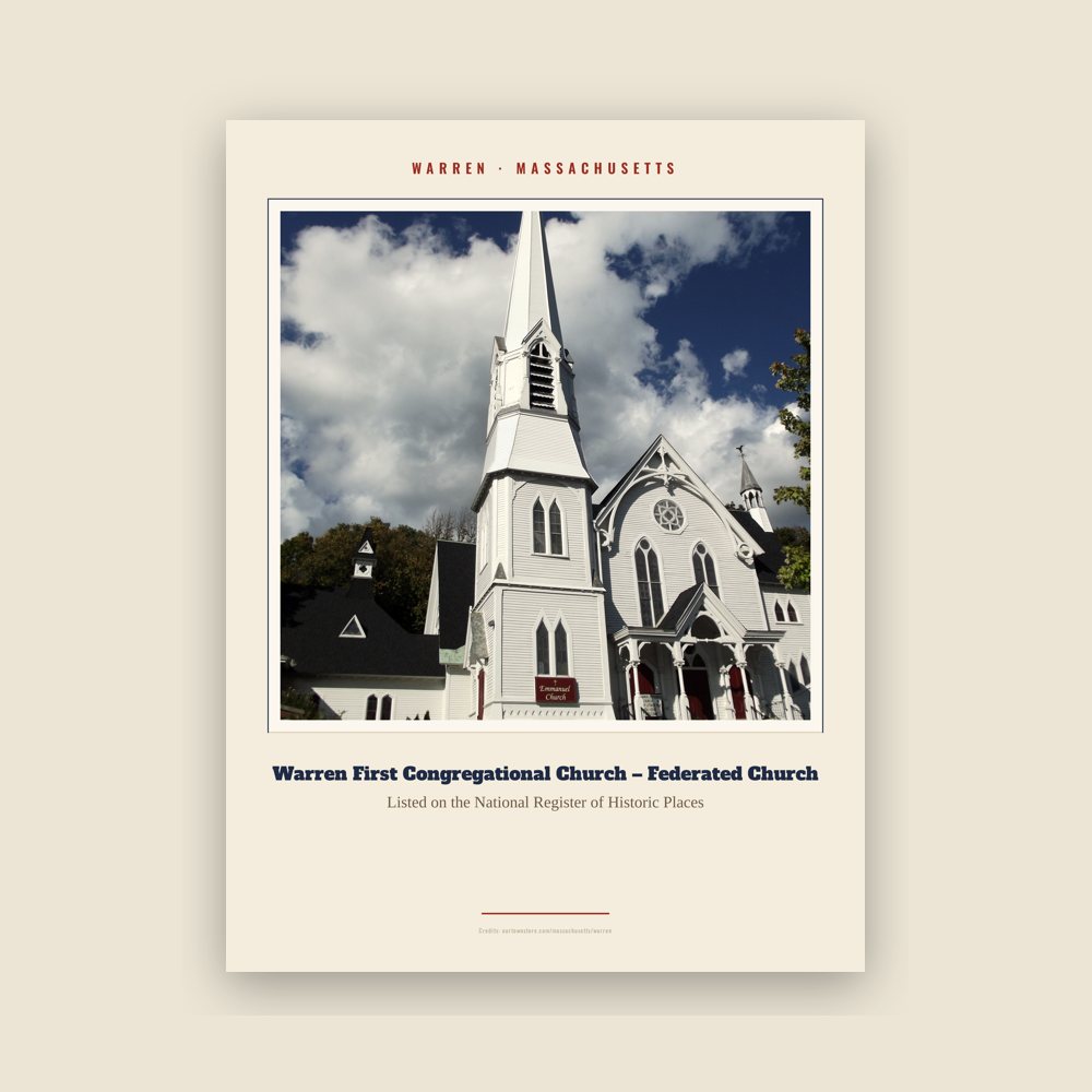 Warren Warren First Congregational Church – Federated Church Landmark Print