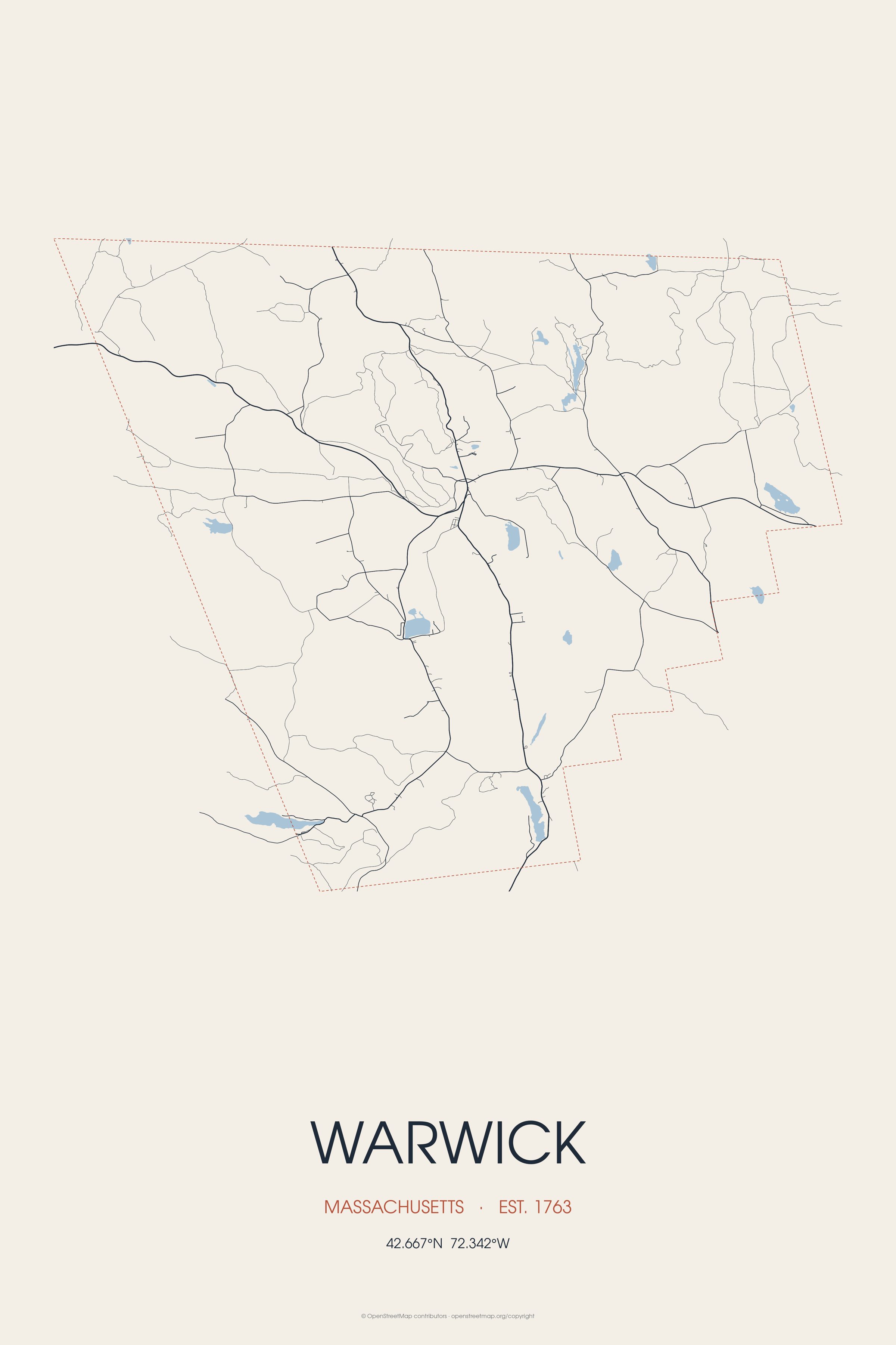 Street map of Warwick, Massachusetts