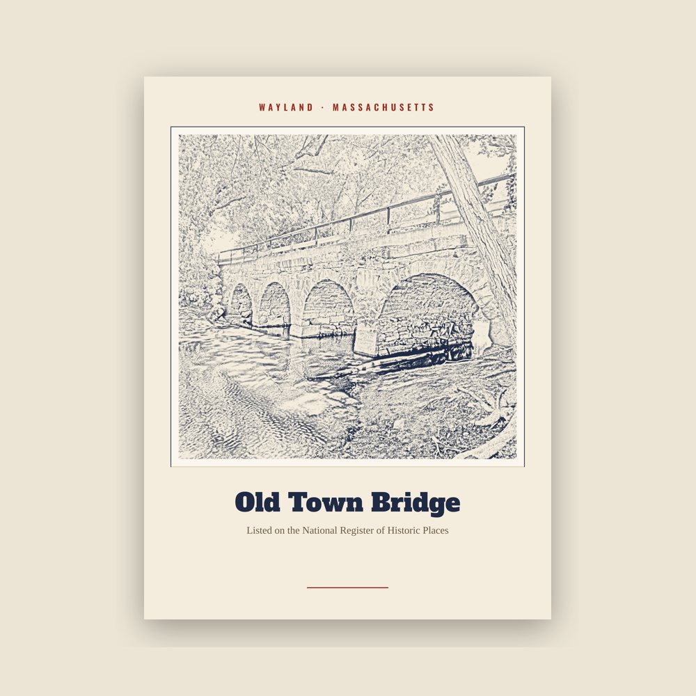 Wayland Old Town Bridge Landmark Print
