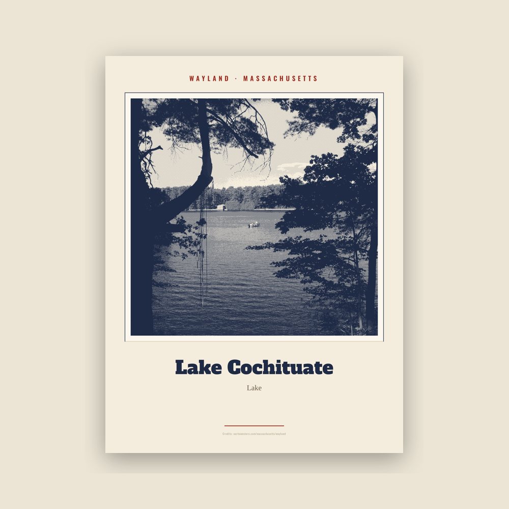 Wayland Lake Cochituate Landmark Print
