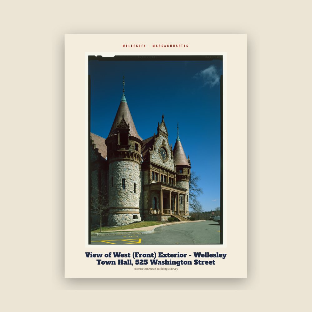 Wellesley View of West (Front) Exterior - Wellesley Town Hall, 525 Washington Street Archive Print