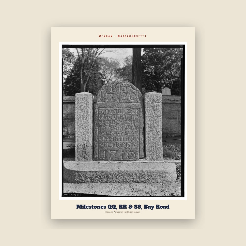 Wenham Milestones QQ, RR & SS, Bay Road Archive Print