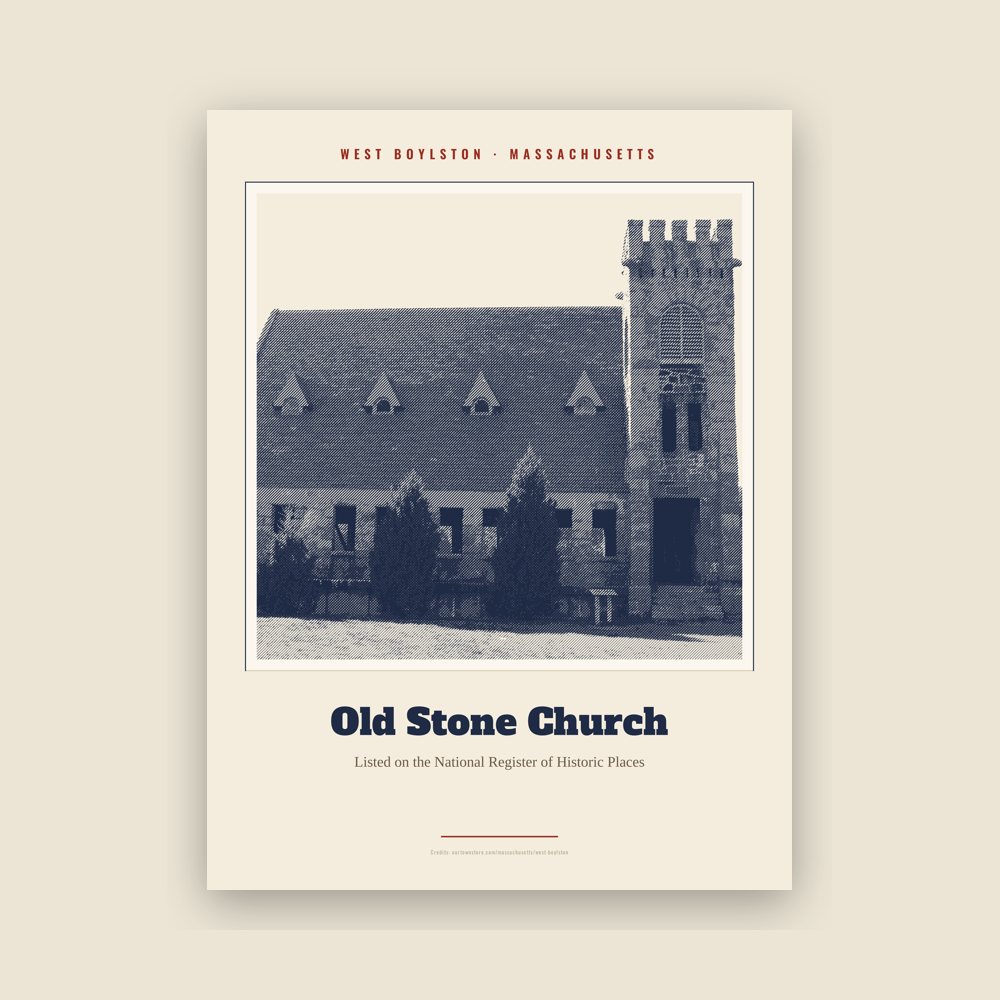 West Boylston Old Stone Church Landmark Print