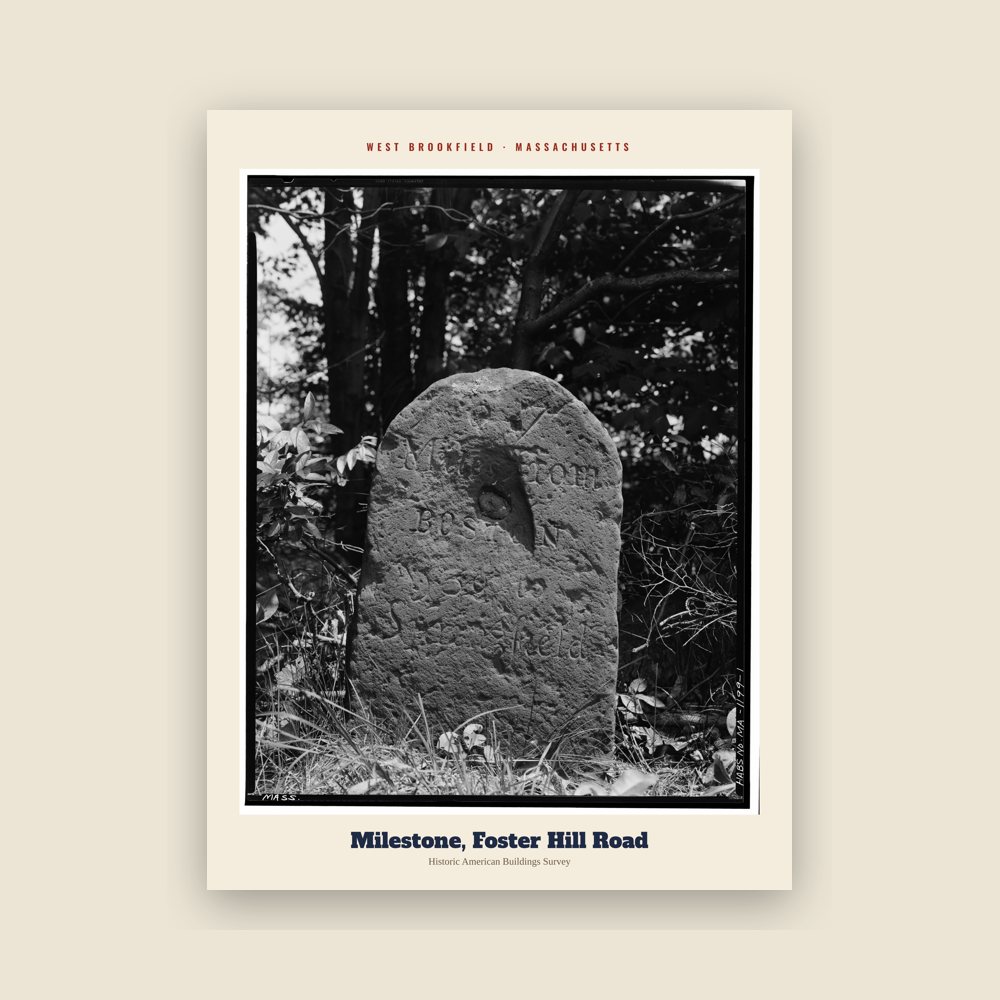 West Brookfield Milestone, Foster Hill Road Archive Print