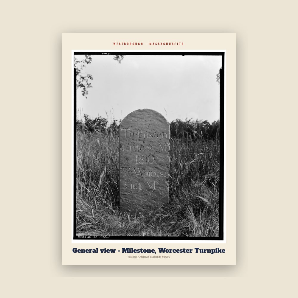 Westborough General view - Milestone, Worcester Turnpike Archive Print