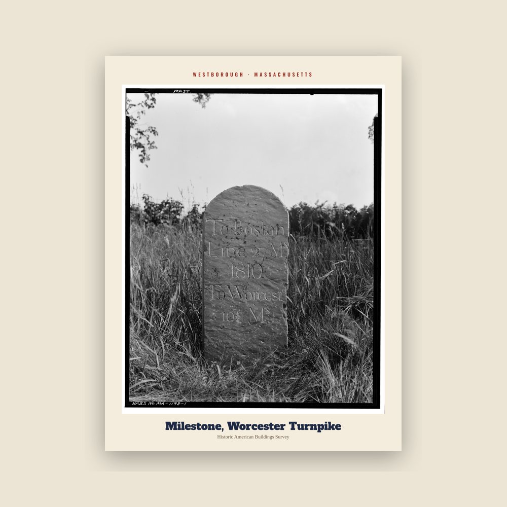 Westborough Milestone, Worcester Turnpike Archive Print