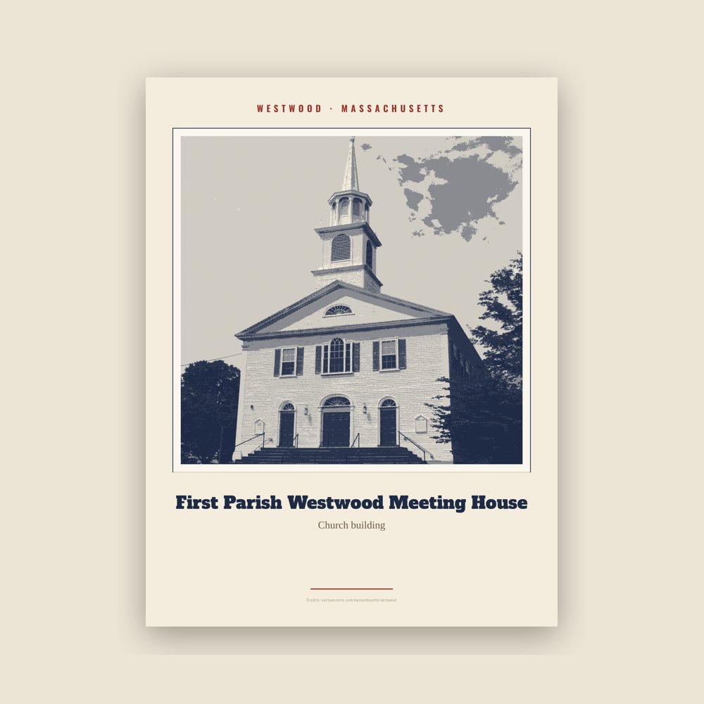 Westwood First Parish Westwood Meeting House Landmark Print