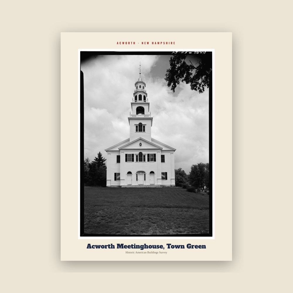 Acworth Acworth Meetinghouse, Town Green Archive Print