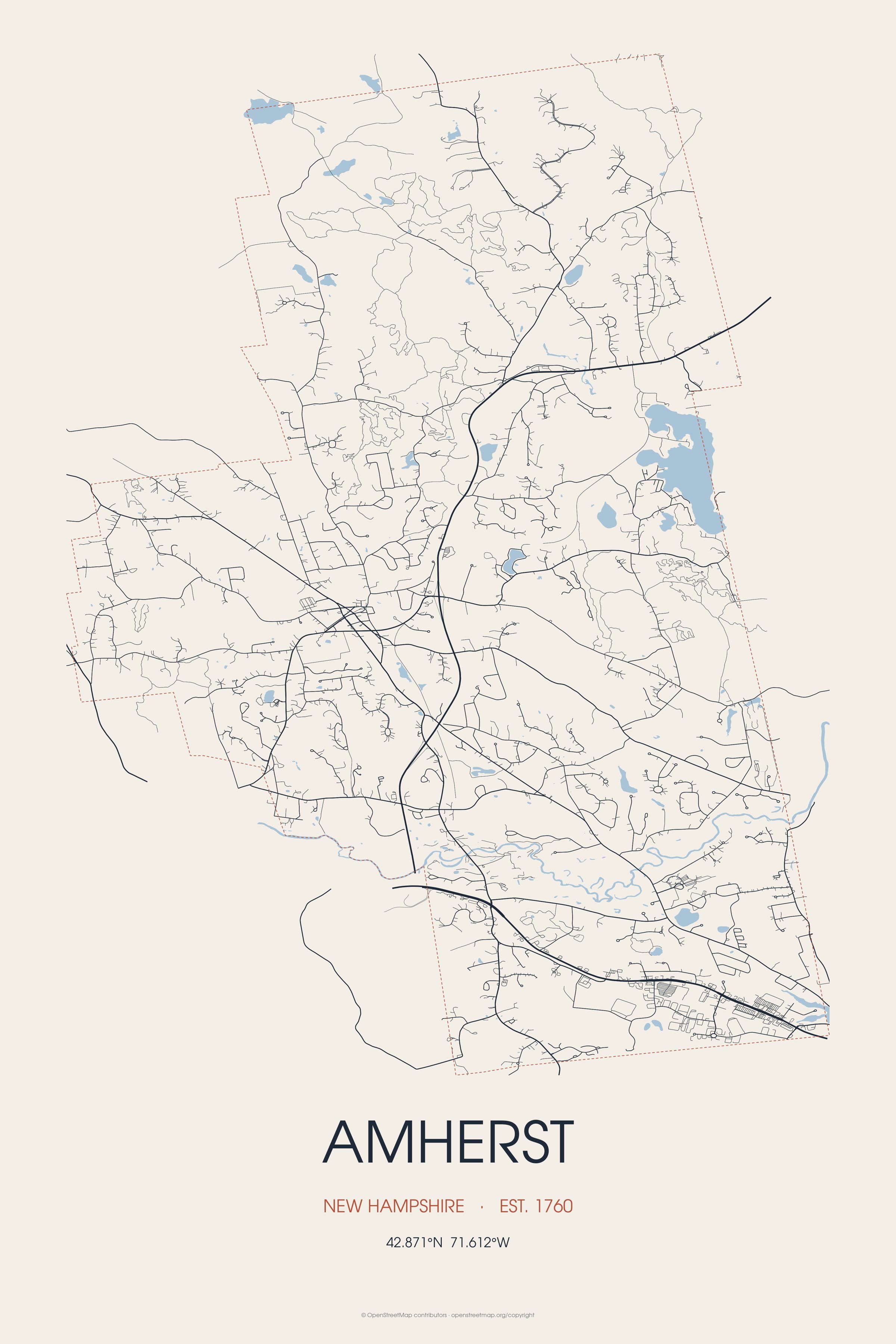 Street map of Amherst, New Hampshire