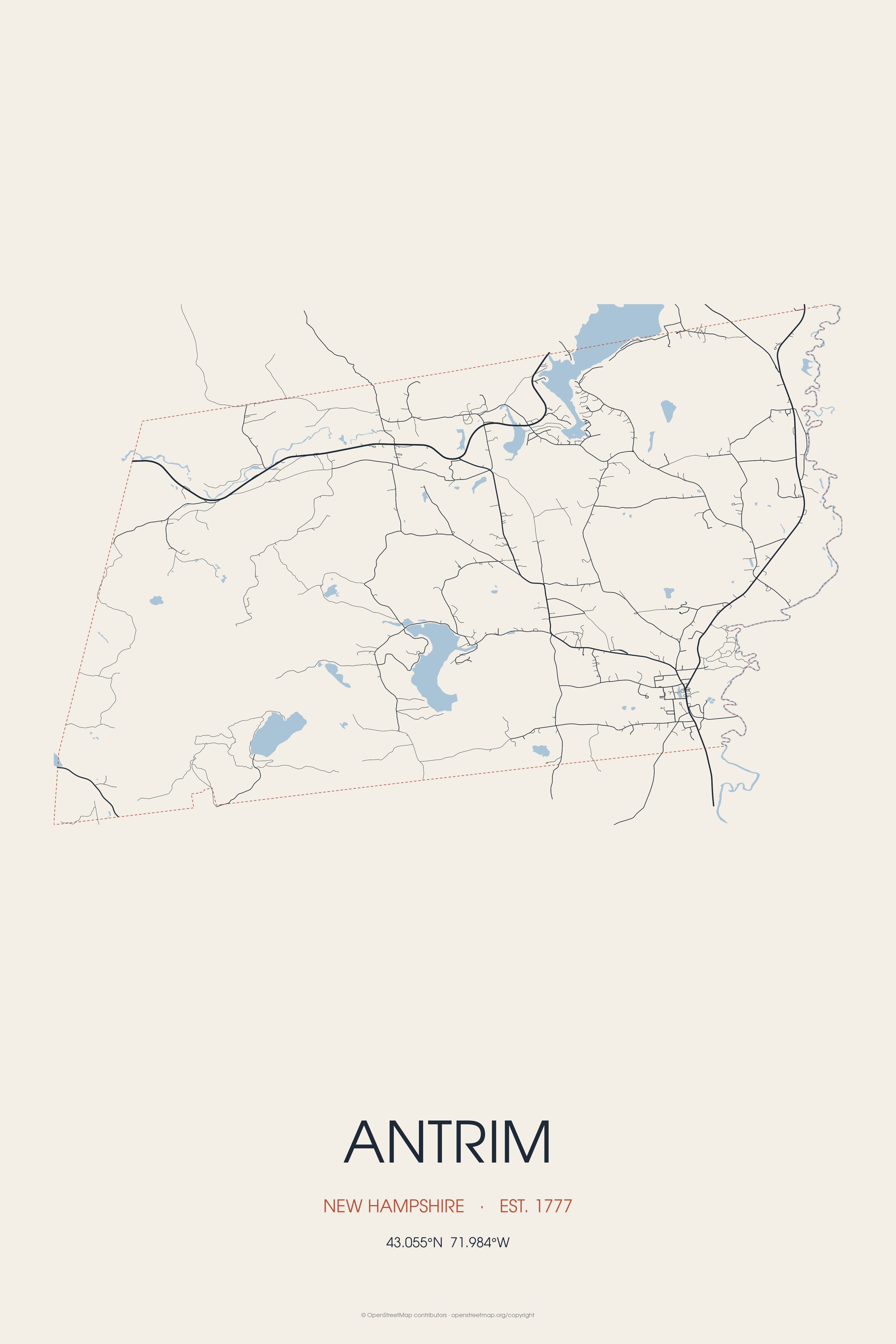 Street map of Antrim, New Hampshire