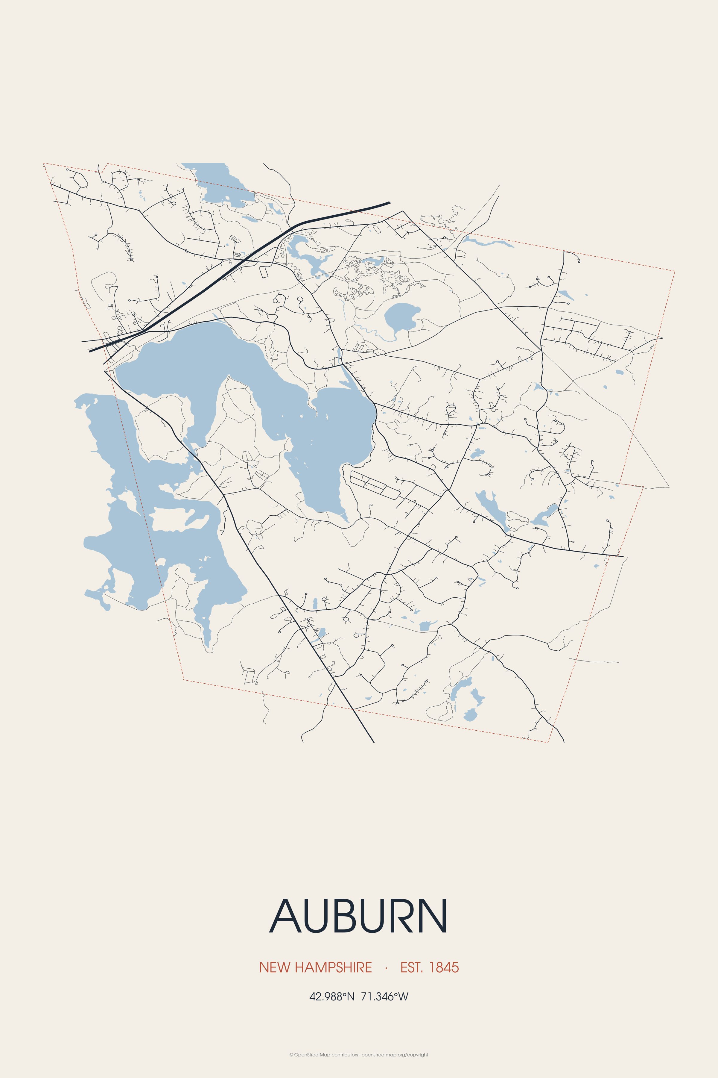 Street map of Auburn, New Hampshire
