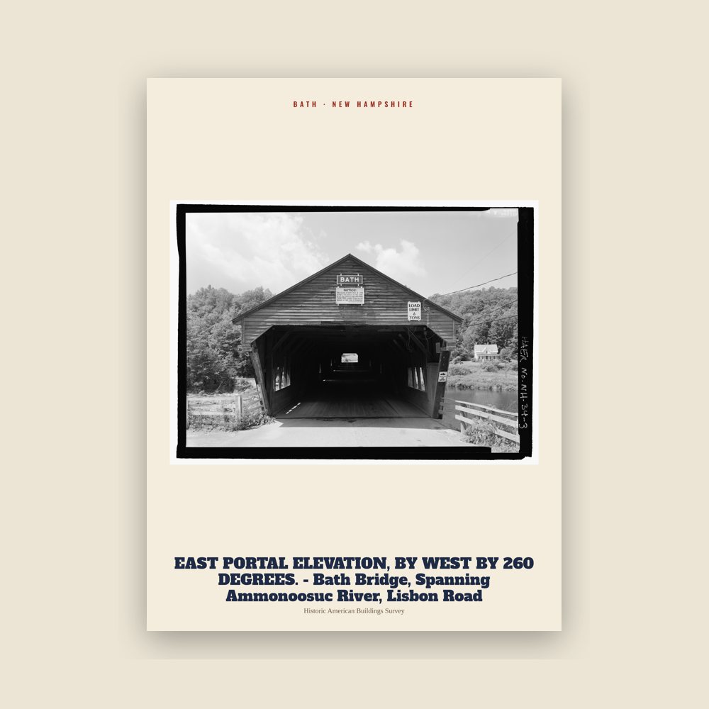 Bath EAST PORTAL ELEVATION, BY WEST BY 260 DEGREES. - Bath Bridge, Spanning Ammonoosuc River, Lisbon Road Archive Print
