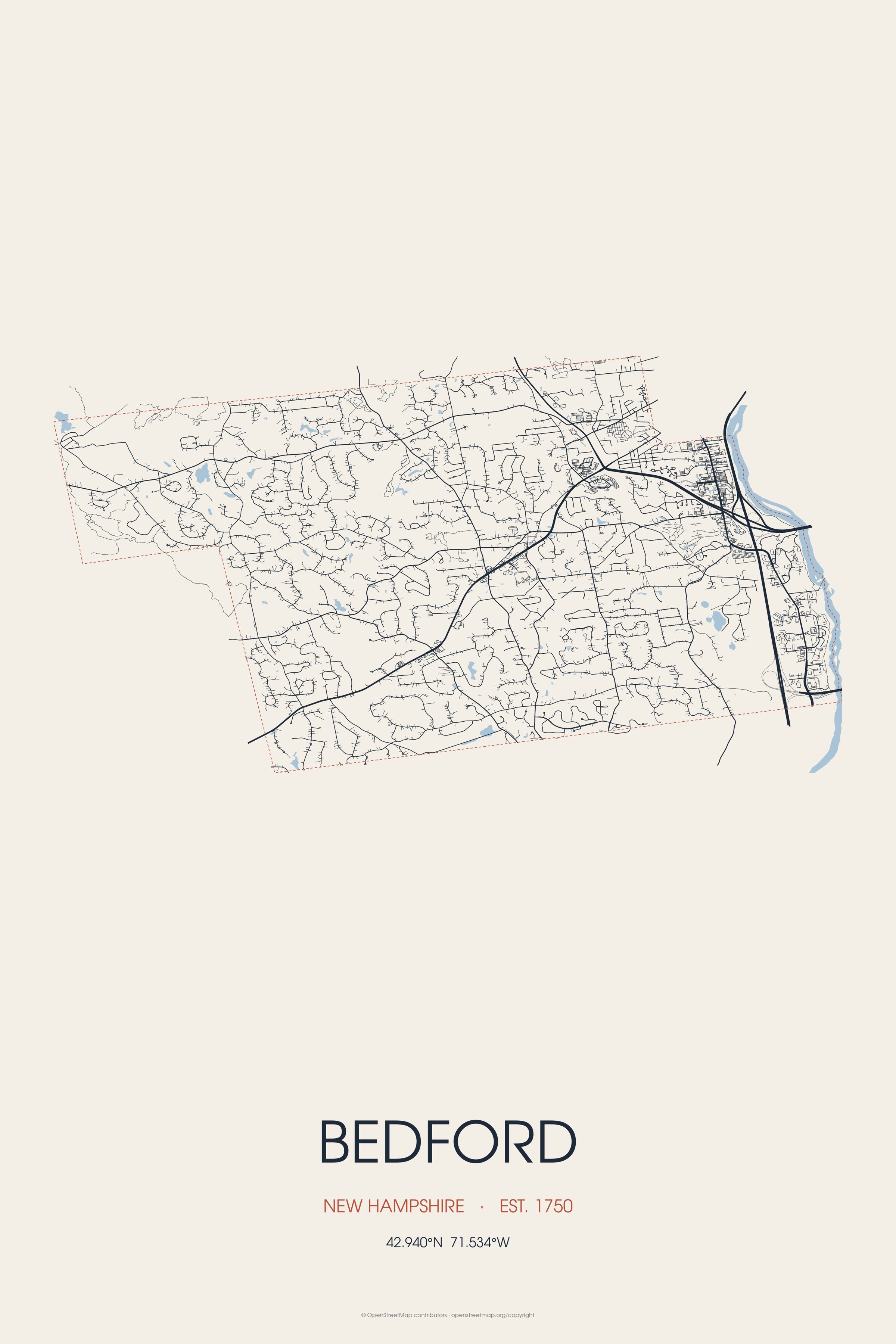 Street map of Bedford, New Hampshire