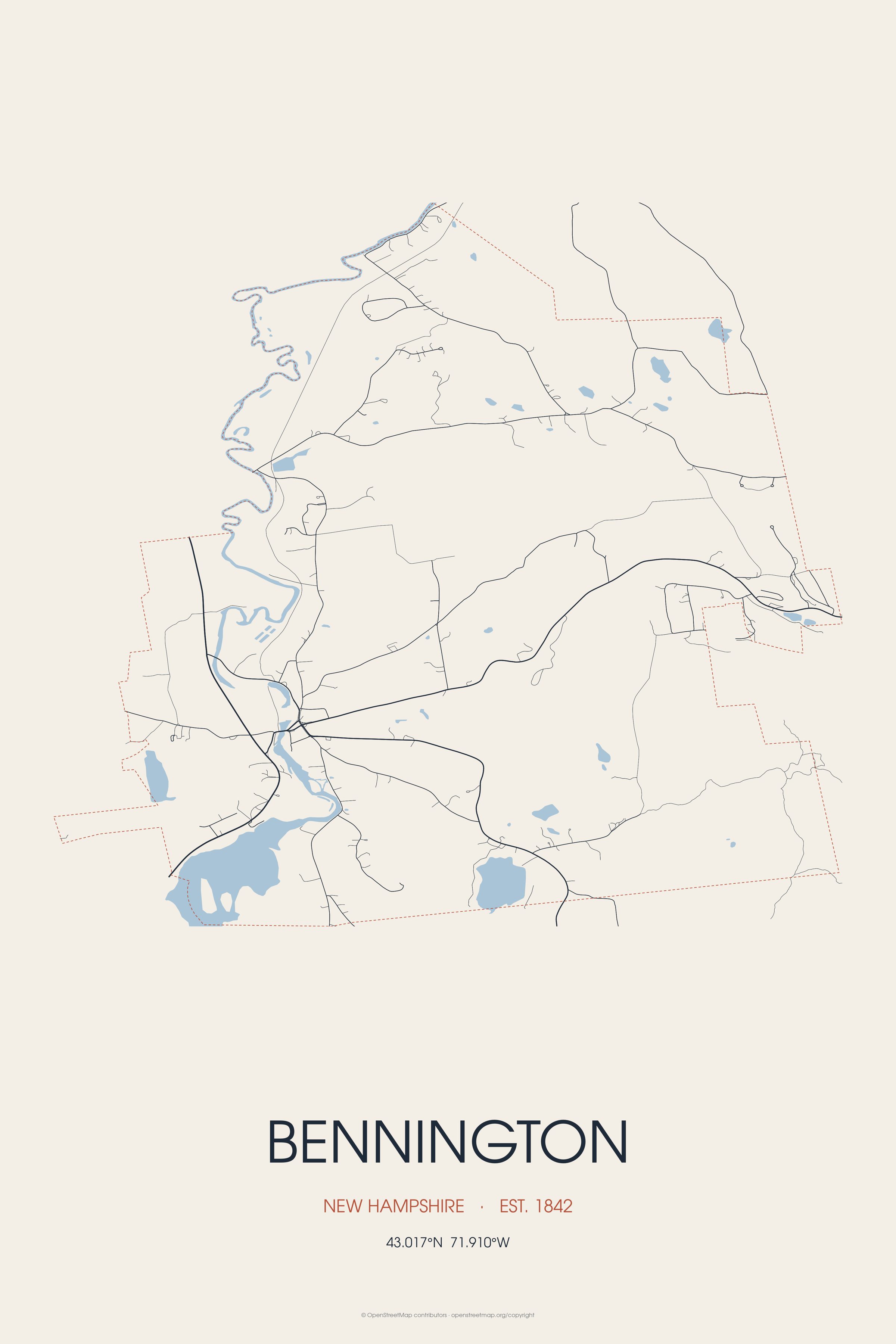 Street map of Bennington, New Hampshire