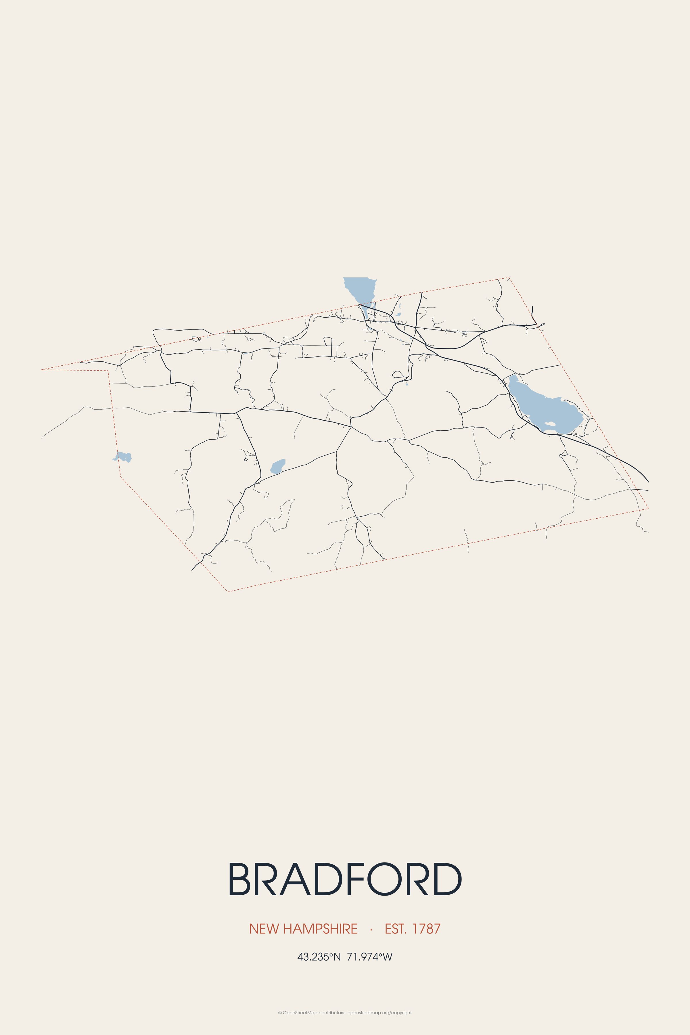 Street map of Bradford, New Hampshire