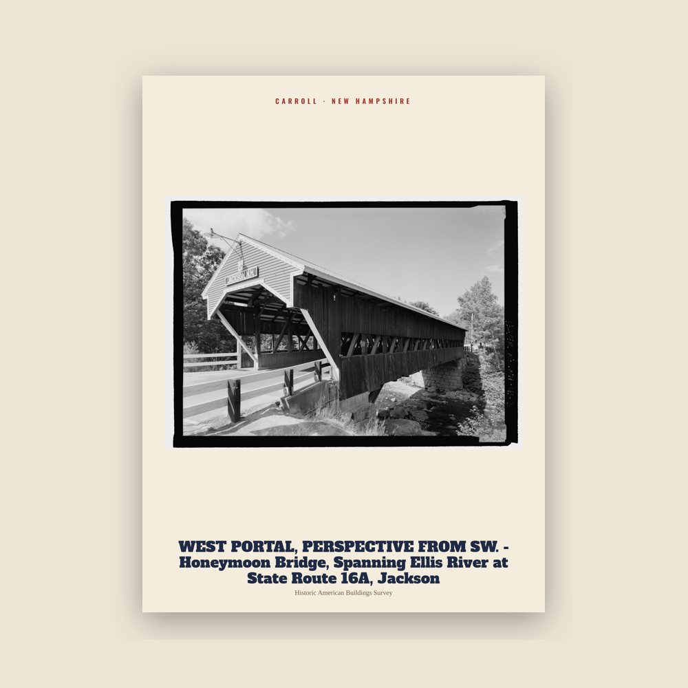 Carroll WEST PORTAL, PERSPECTIVE FROM SW. - Honeymoon Bridge, Spanning Ellis River at State Route 16A, Jackson Archive Print