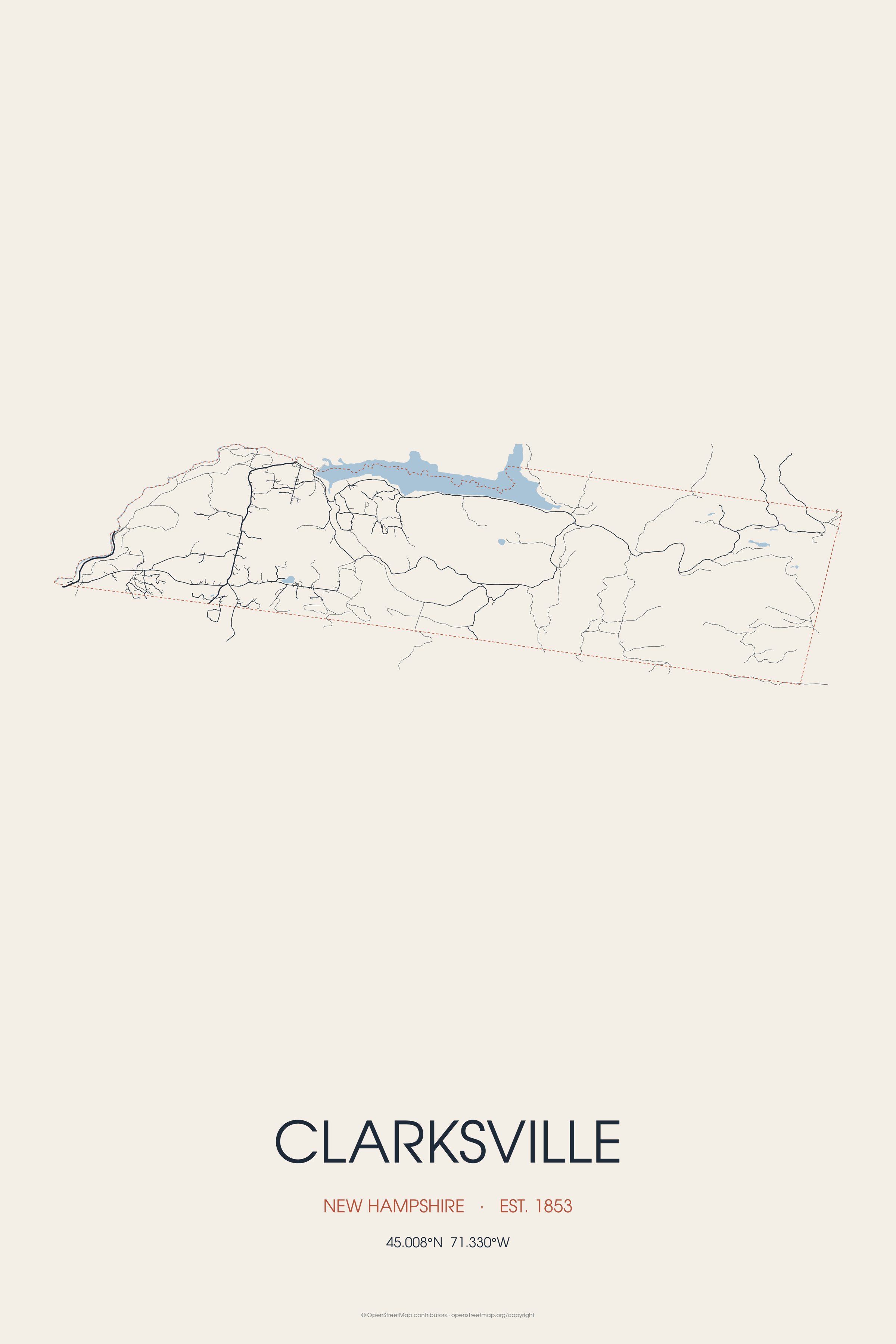 Street map of Clarksville, New Hampshire