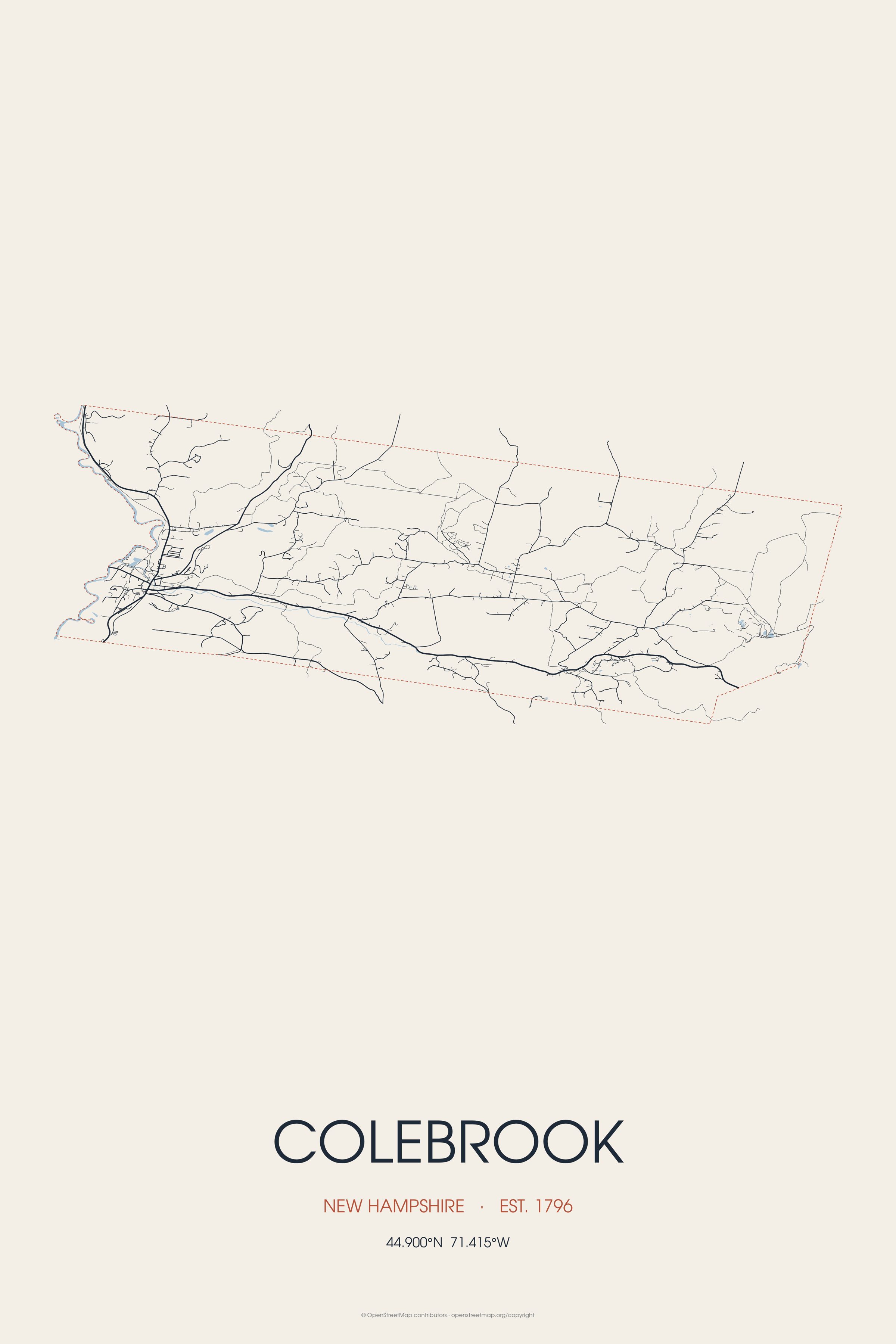 Street map of Colebrook, New Hampshire