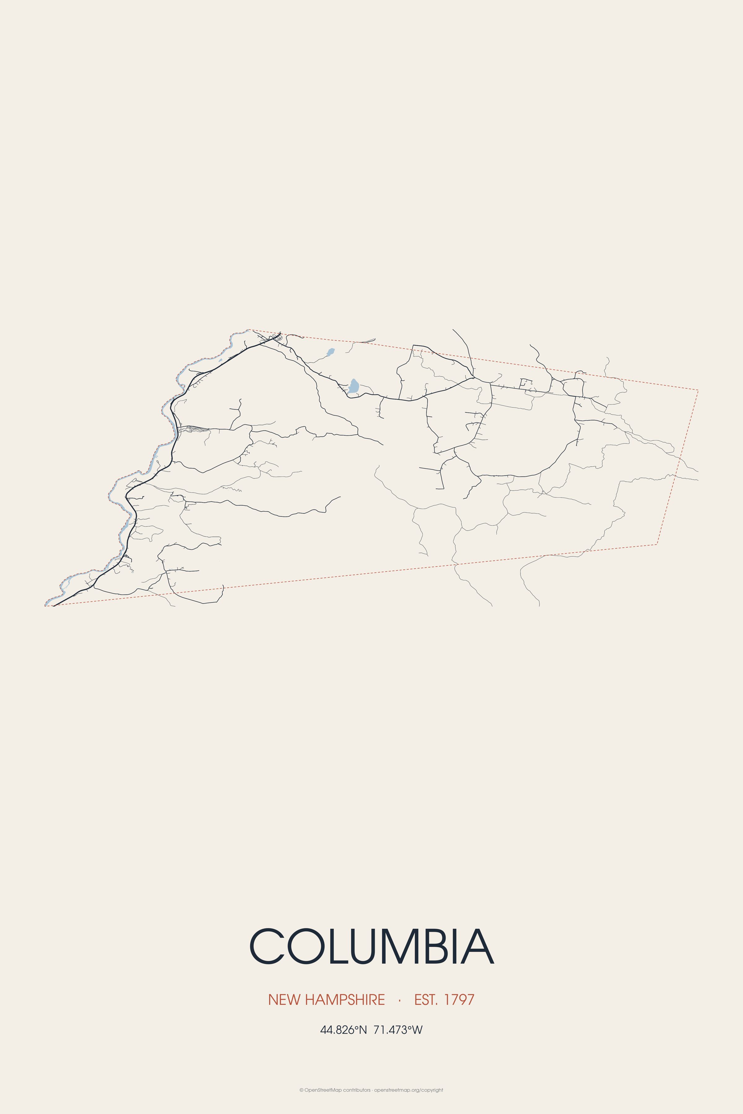 Street map of Columbia, New Hampshire