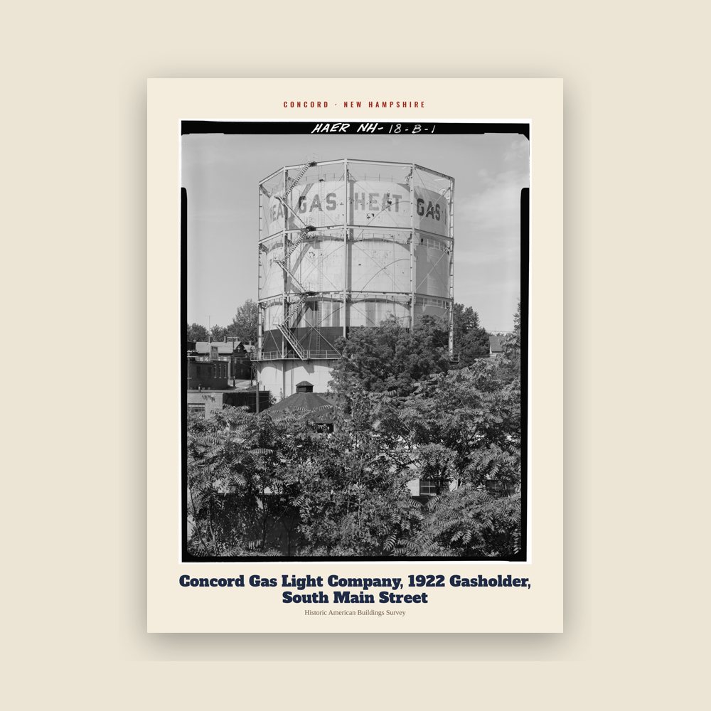 Concord Concord Gas Light Company, 1922 Gasholder, South Main Street Archive Print
