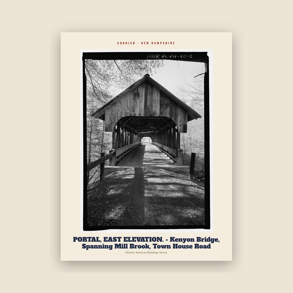 Cornish PORTAL, EAST ELEVATION.  - Kenyon Bridge, Spanning Mill Brook, Town House Road Archive Print
