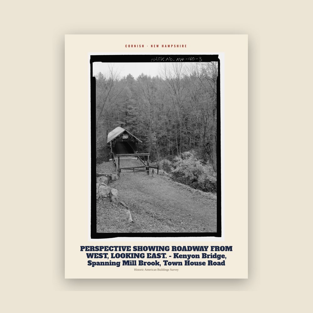 Cornish PERSPECTIVE SHOWING ROADWAY FROM WEST, LOOKING EAST.  - Kenyon Bridge, Spanning Mill Brook, Town House Road Archive Print