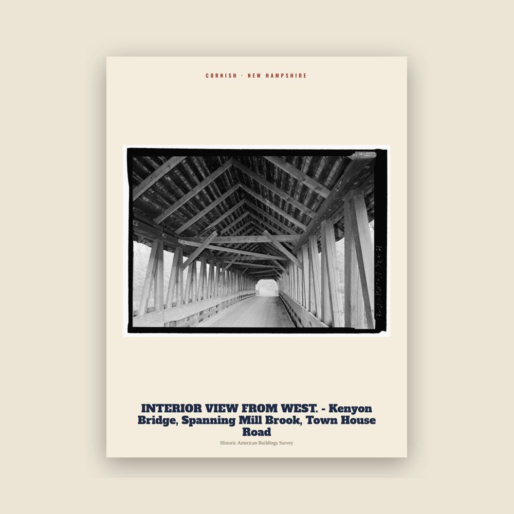 Cornish INTERIOR VIEW FROM WEST.  - Kenyon Bridge, Spanning Mill Brook, Town House Road Archive Print