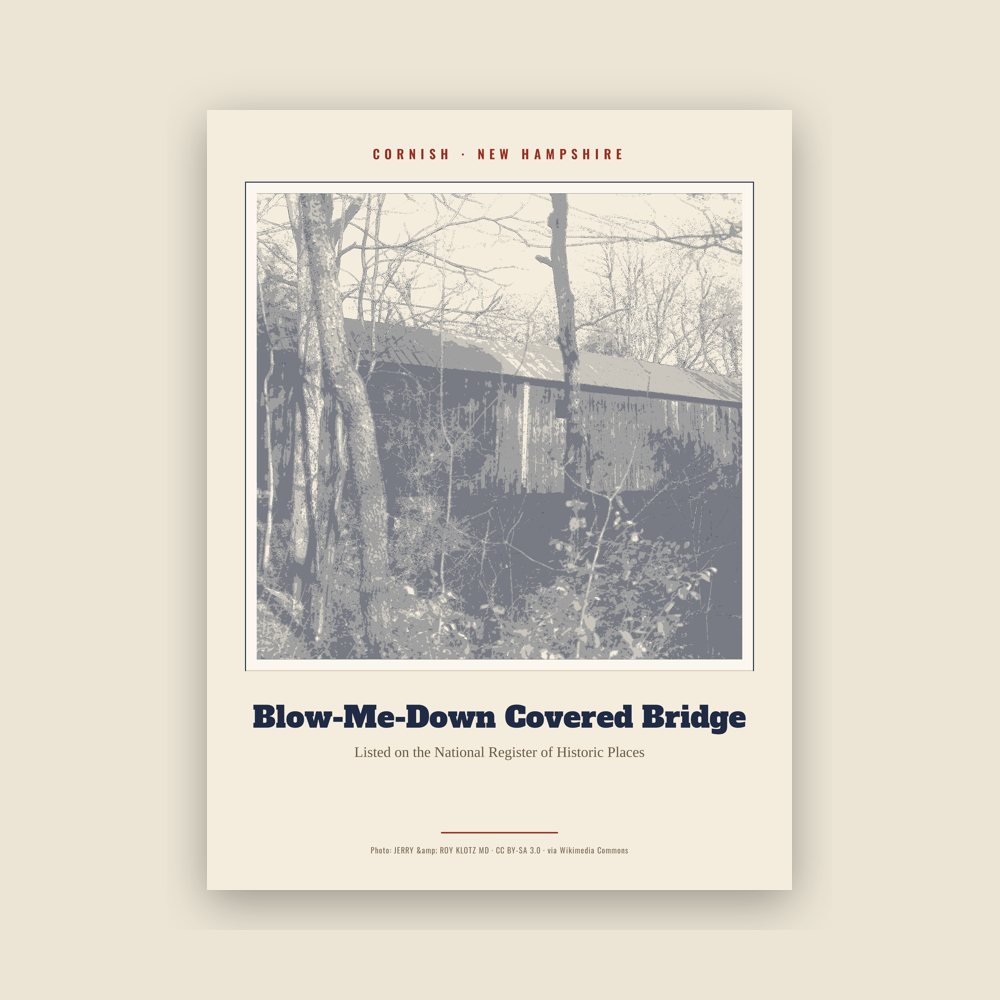 Cornish Blow-Me-Down Covered Bridge Landmark Print