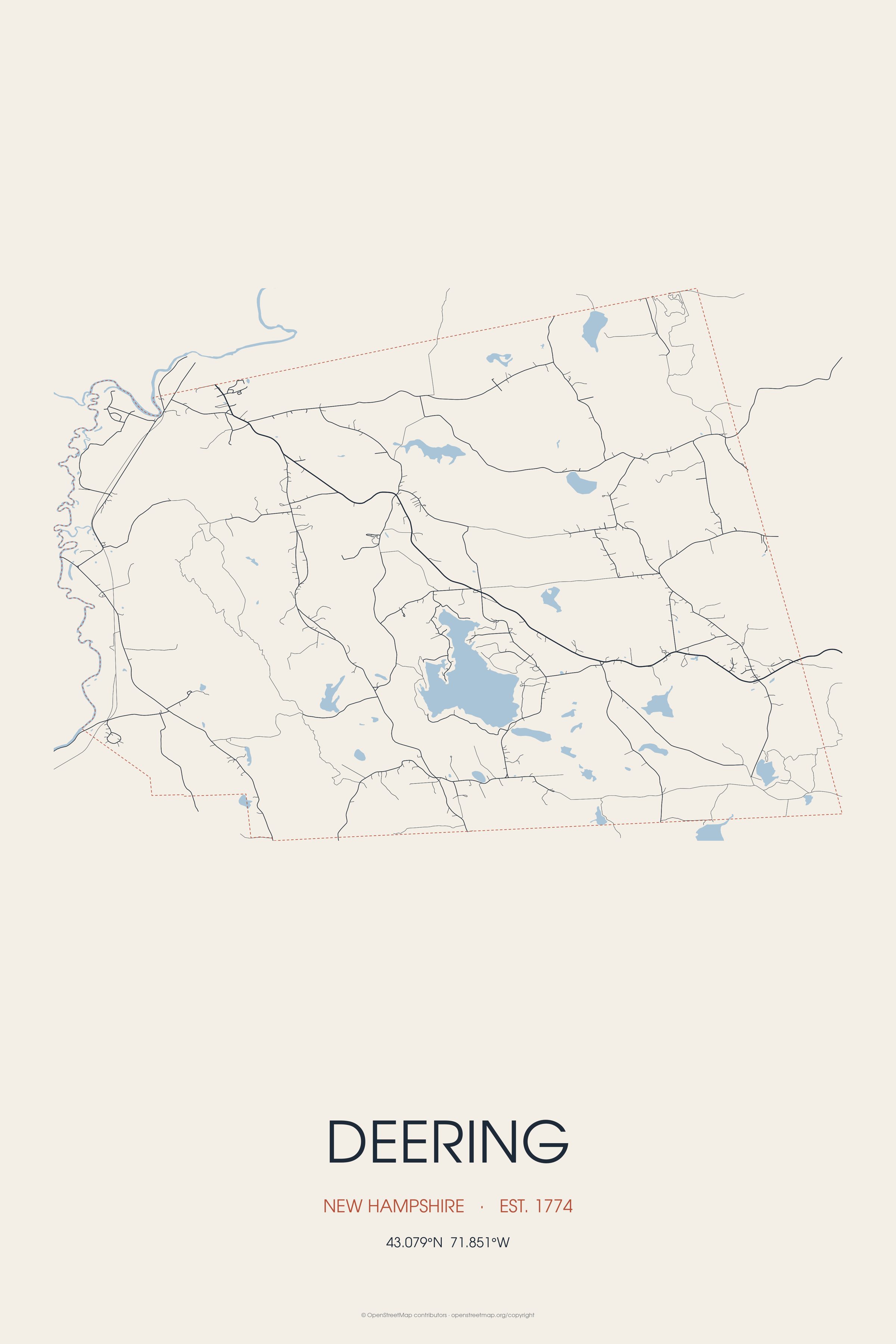 Street map of Deering, New Hampshire