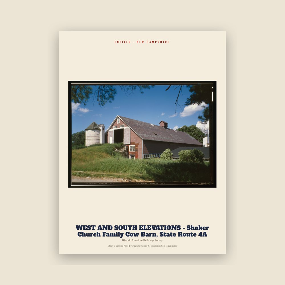 Enfield WEST AND SOUTH ELEVATIONS - Shaker Church Family Cow Barn, State Route 4A Archive Print