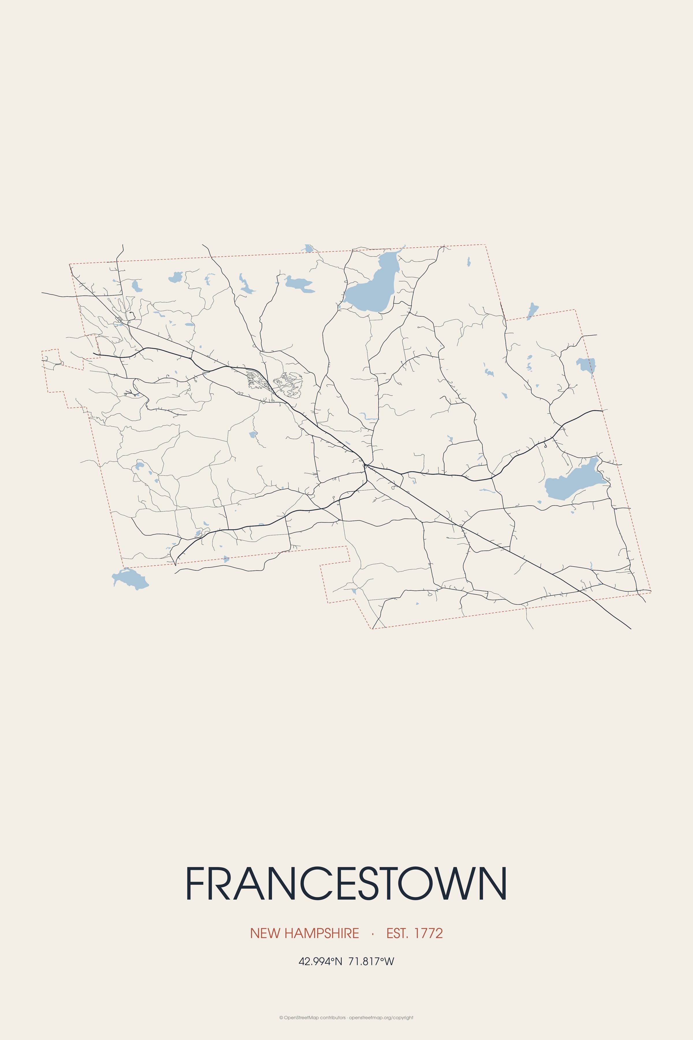Street map of Francestown, New Hampshire
