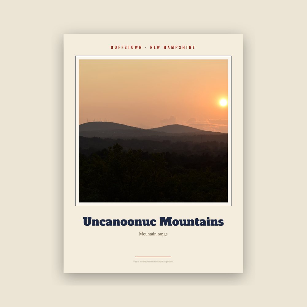 Goffstown Uncanoonuc Mountains Landmark Print