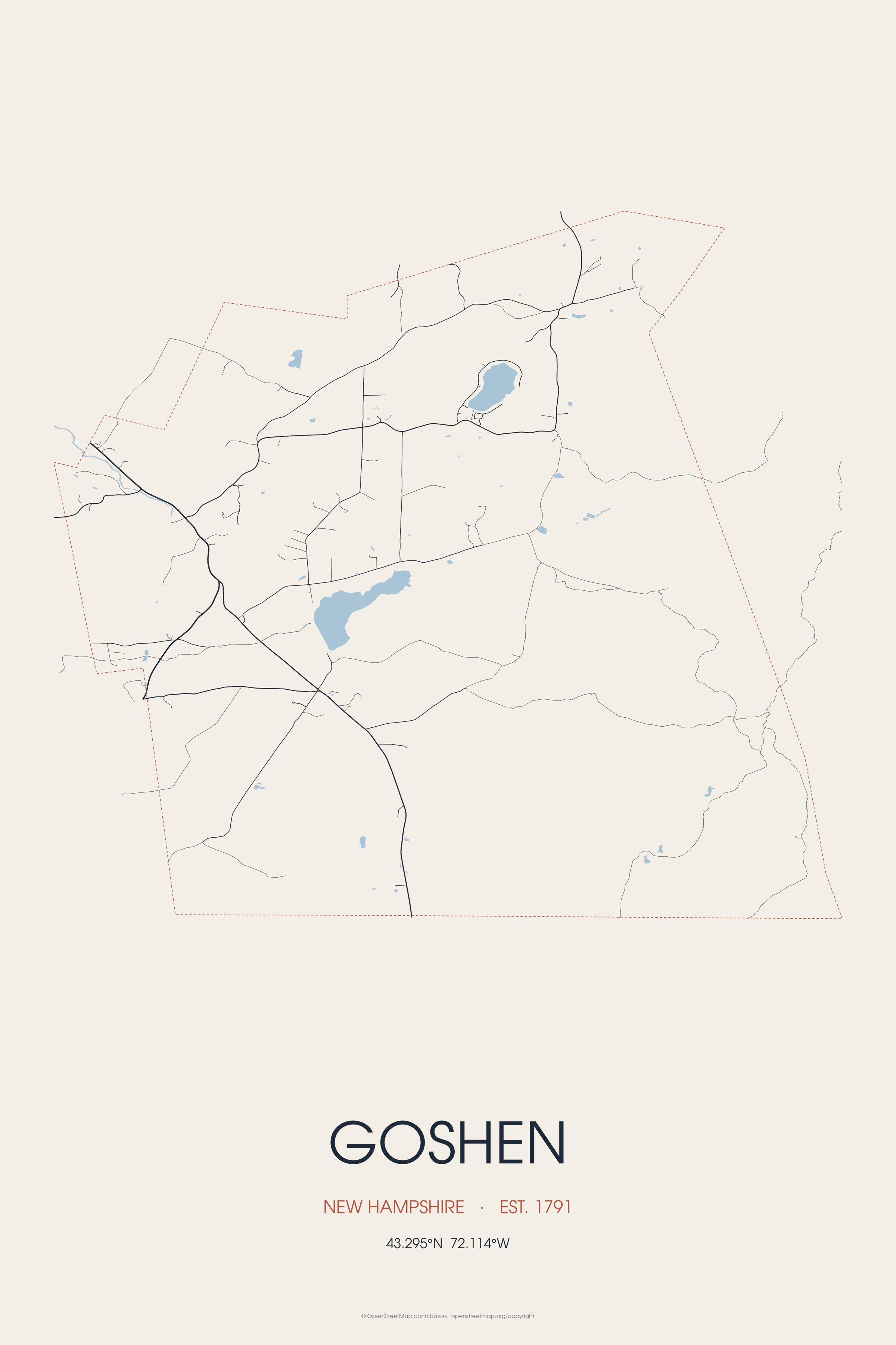 Street map of Goshen, New Hampshire