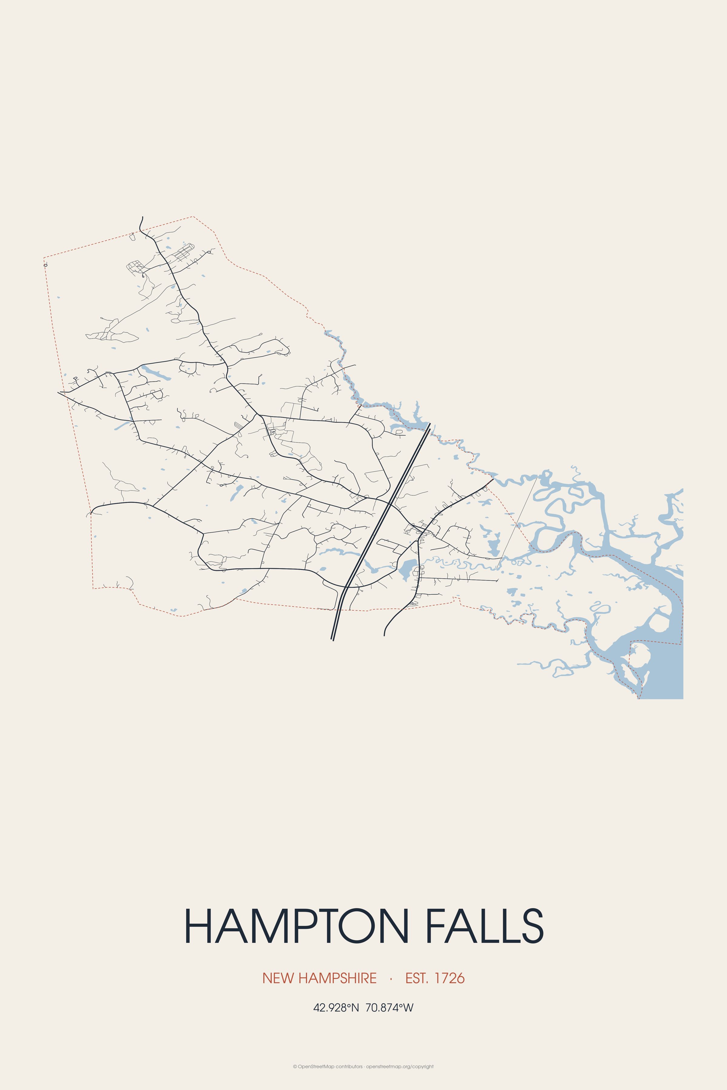 Street map of Hampton Falls, New Hampshire