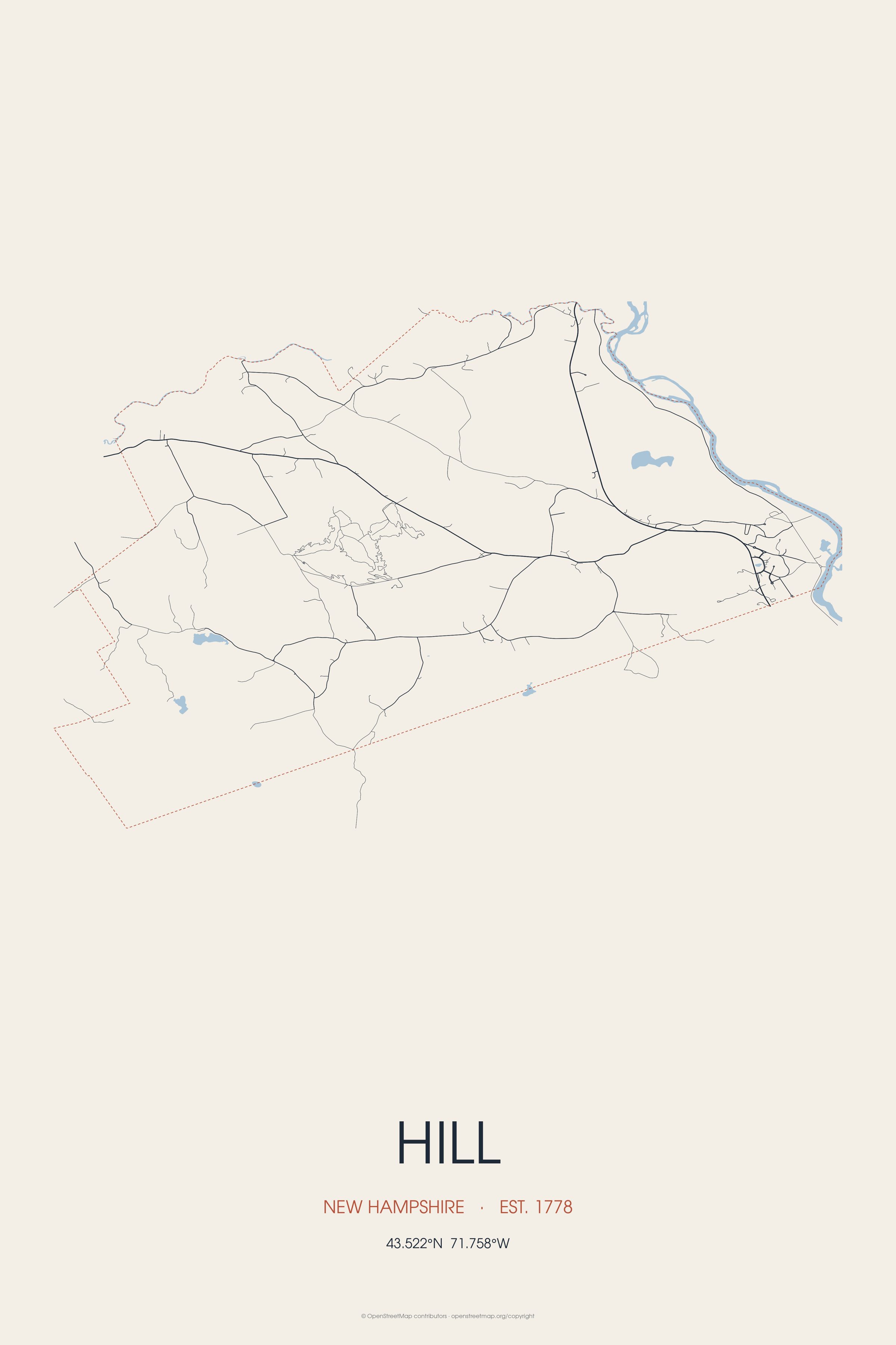 Street map of Hill, New Hampshire