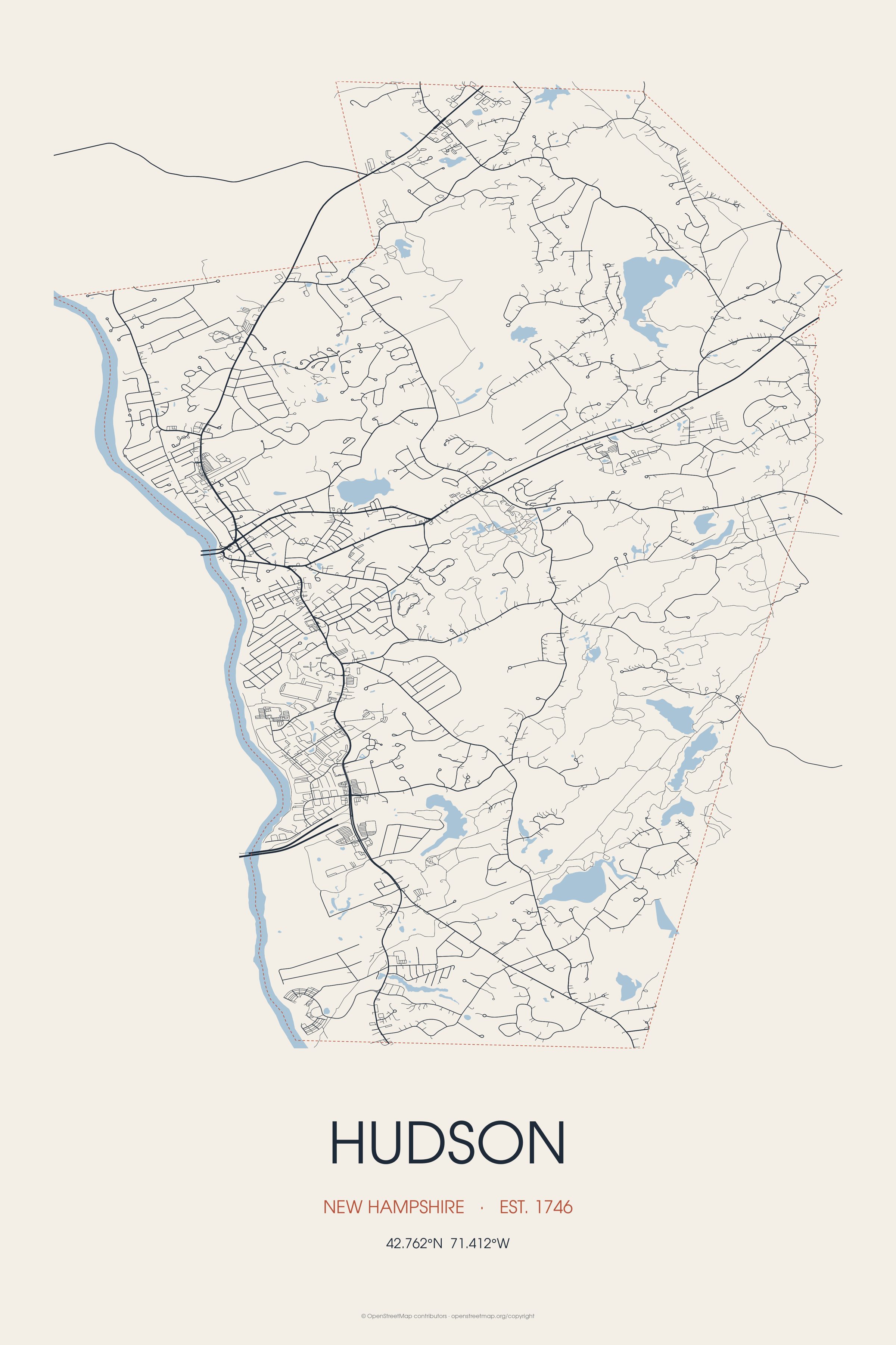 Street map of Hudson, New Hampshire