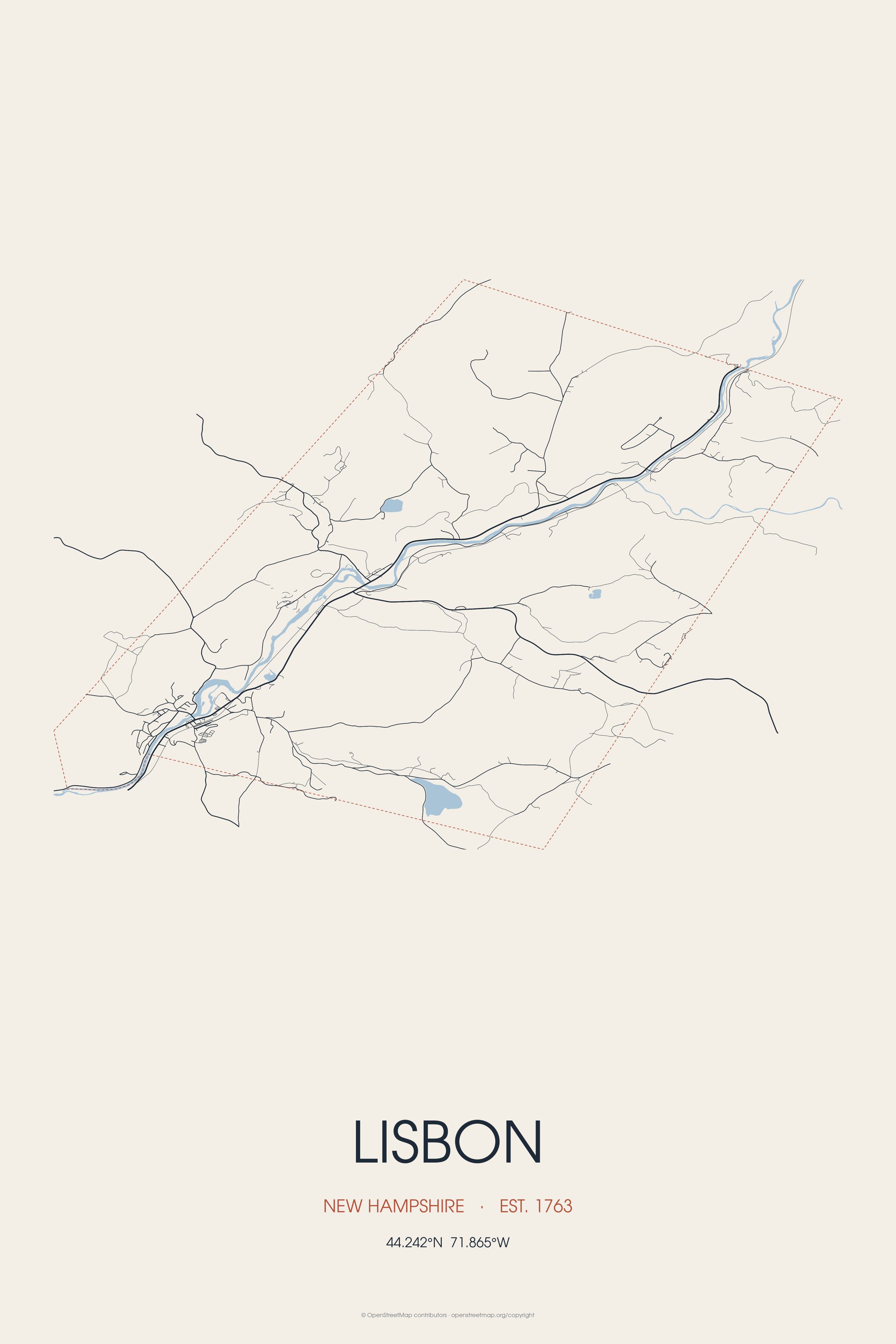 Street map of Lisbon, New Hampshire