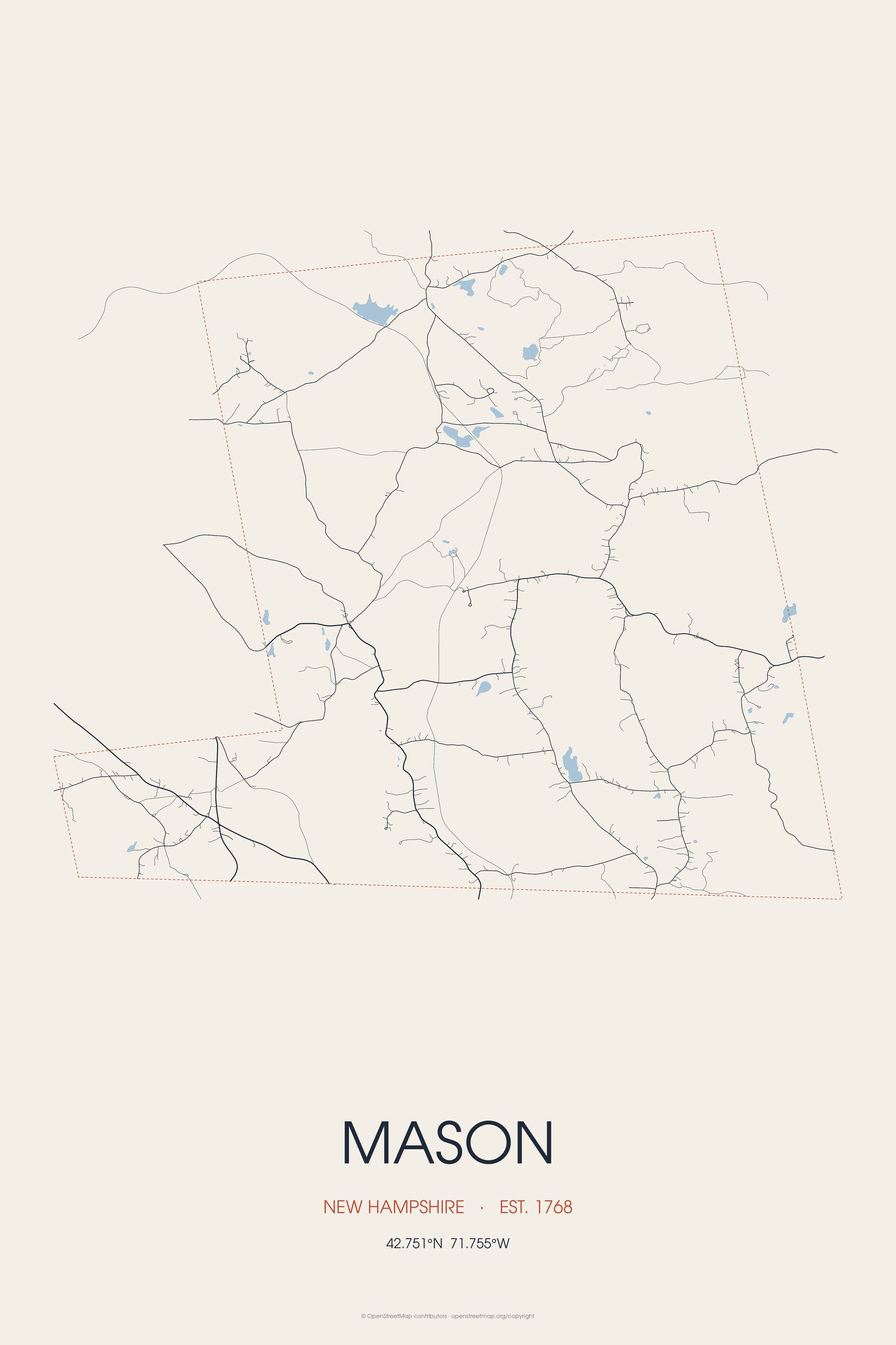 Street map of Mason, New Hampshire