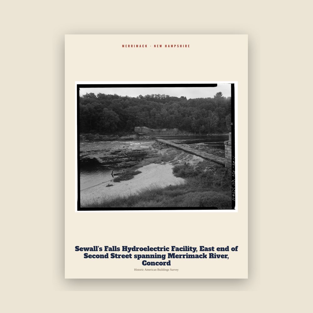 Merrimack Sewall's Falls Hydroelectric Facility, East end of Second Street spanning Merrimack River, Concord Archive Print