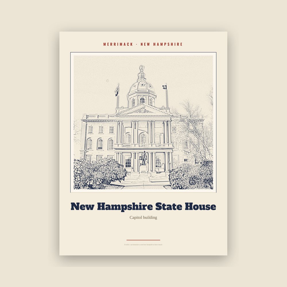 Merrimack New Hampshire State House Landmark Print