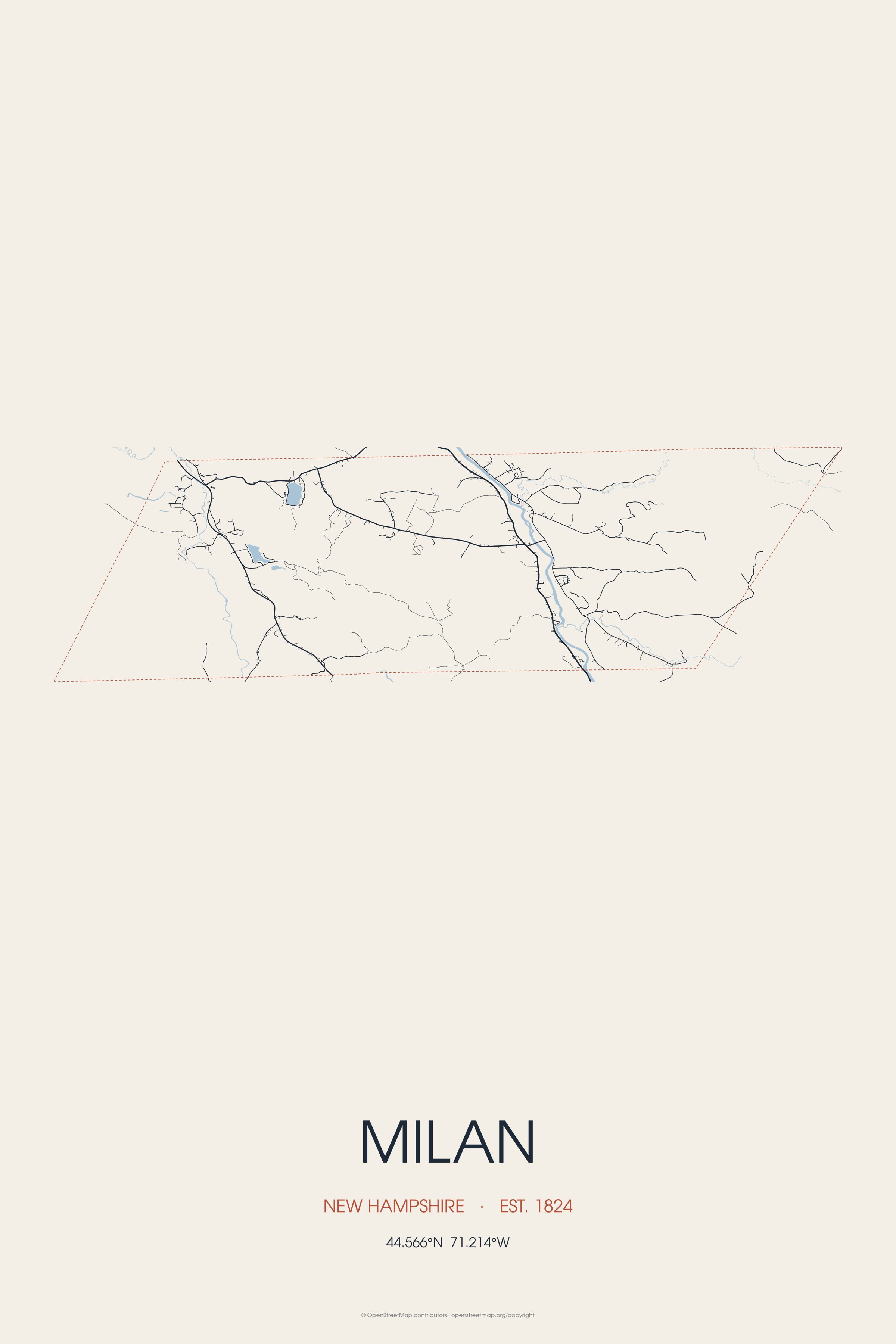 Street map of Milan, New Hampshire