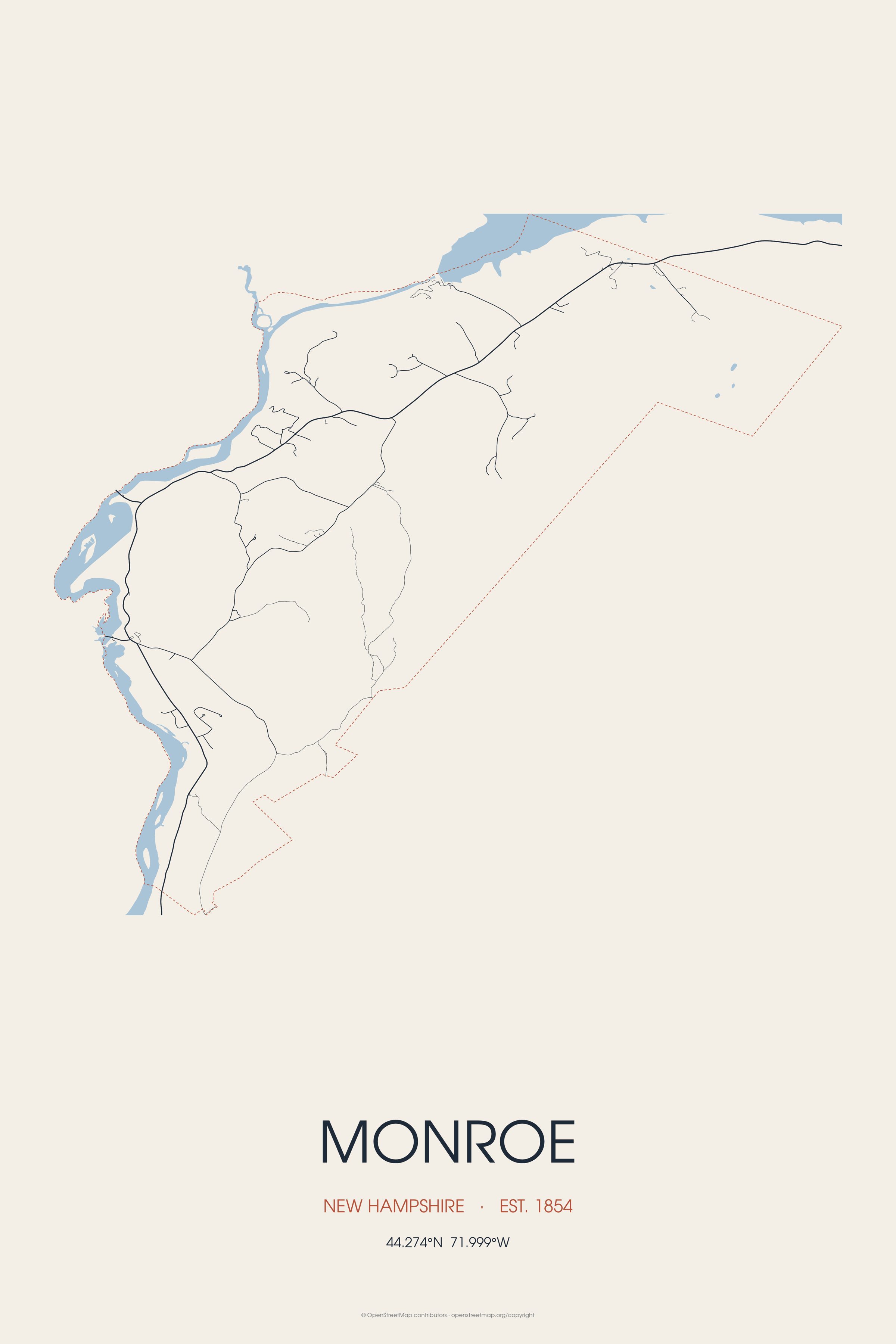 Street map of Monroe, New Hampshire