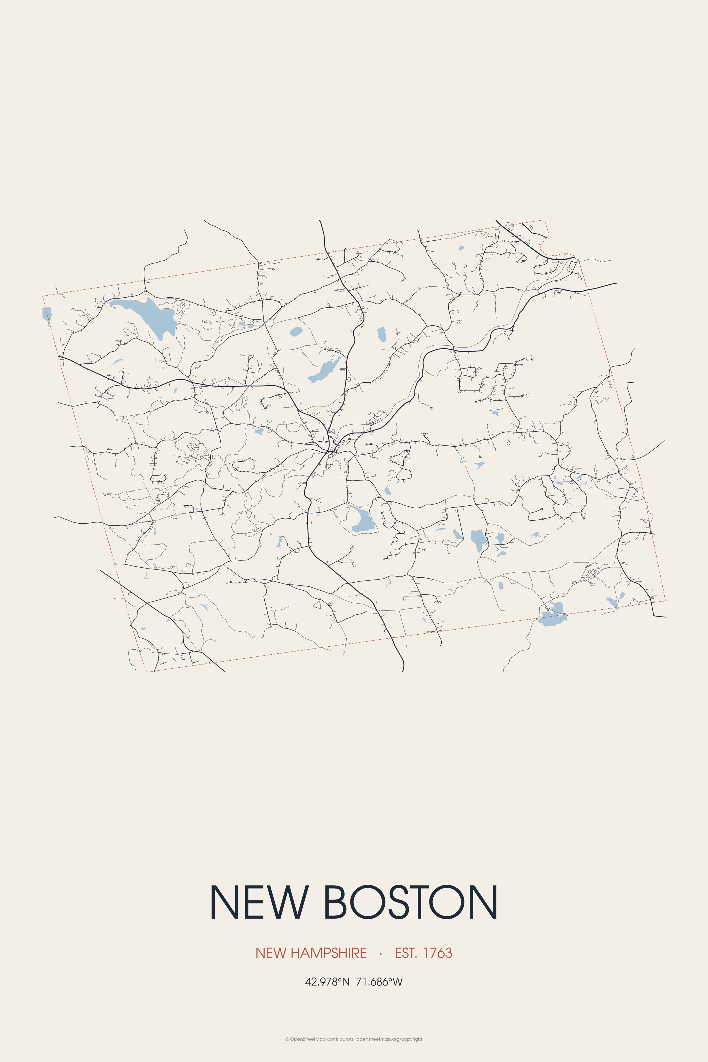 Street map of New Boston, New Hampshire