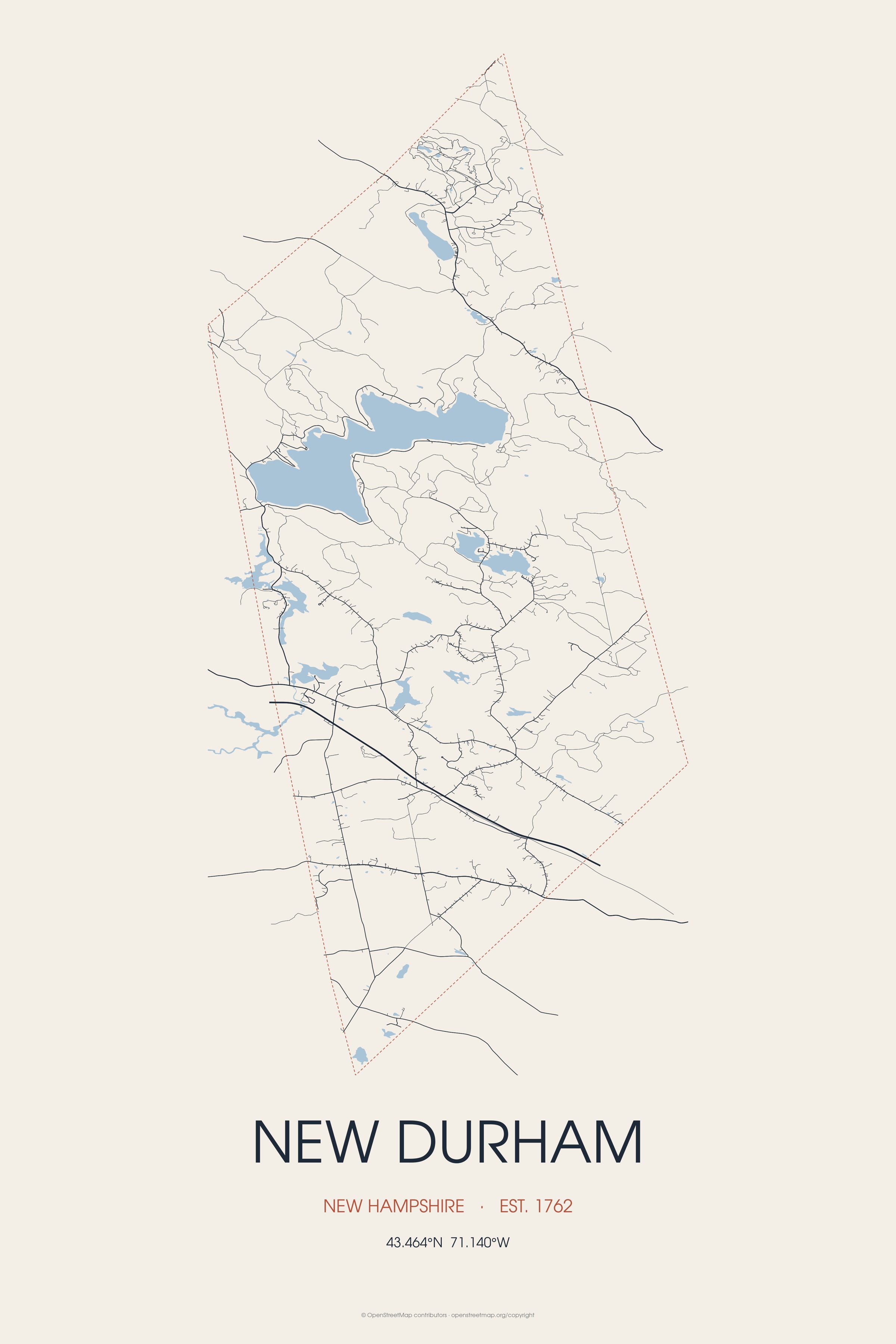 Street map of New Durham, New Hampshire