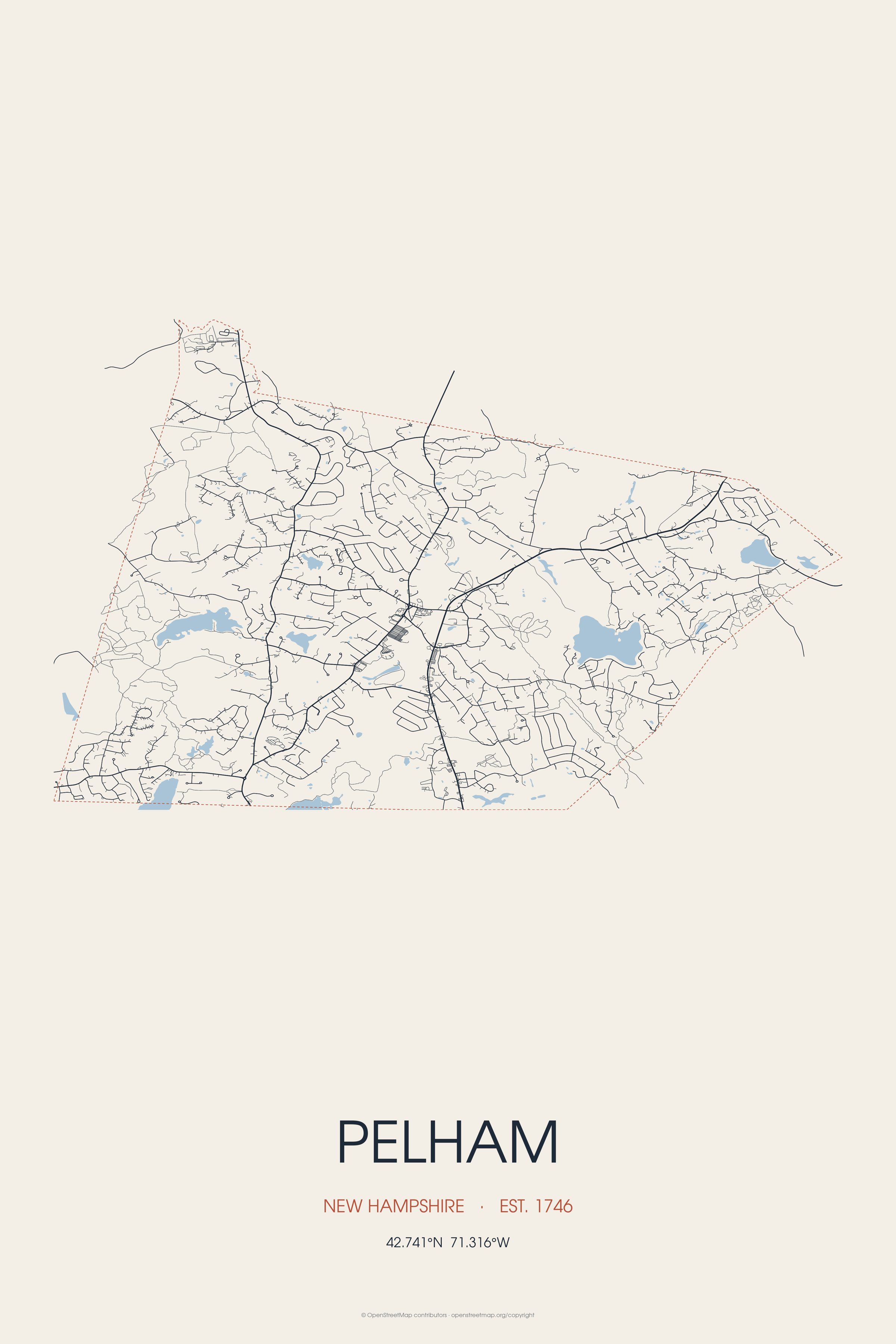 Street map of Pelham, New Hampshire