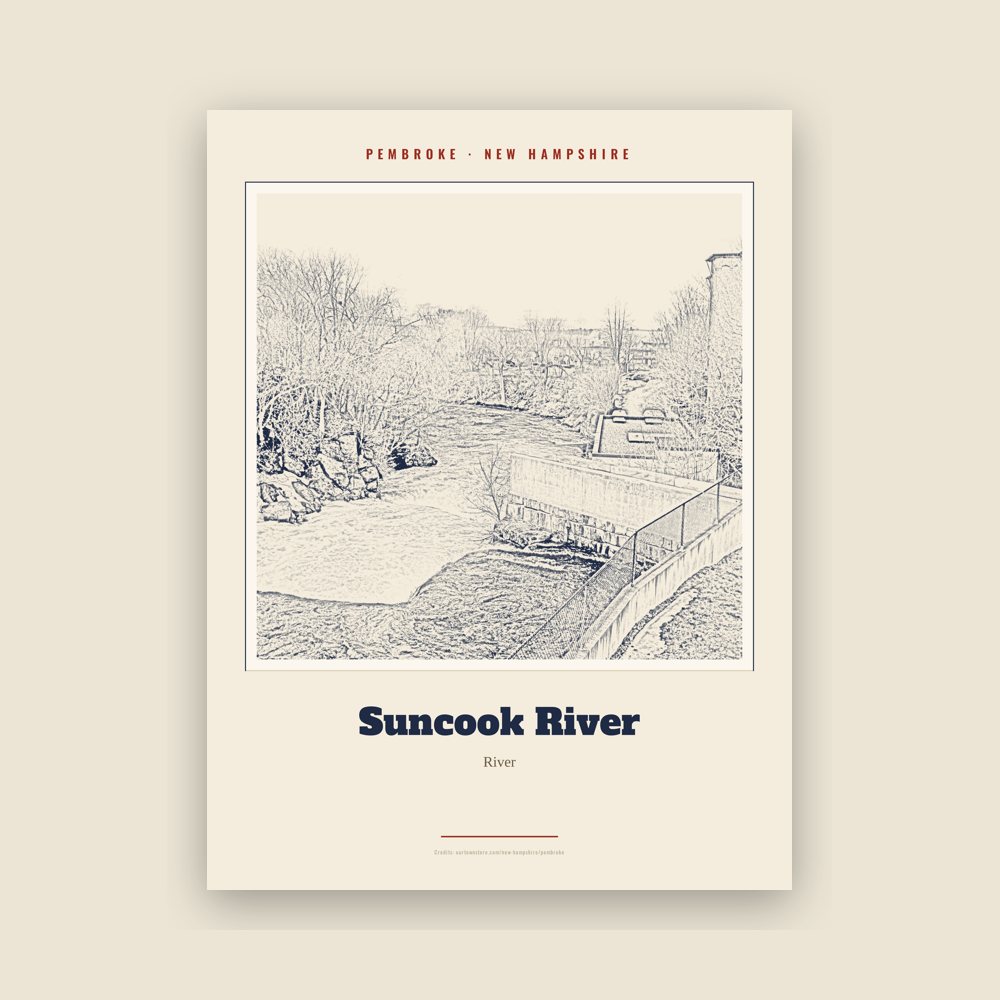 Pembroke Suncook River Landmark Print