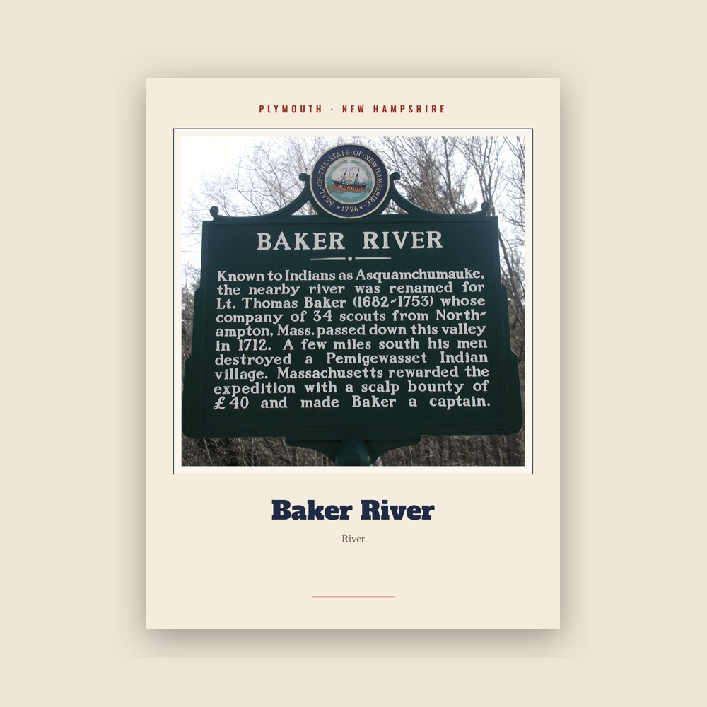 Plymouth Baker River Landmark Print